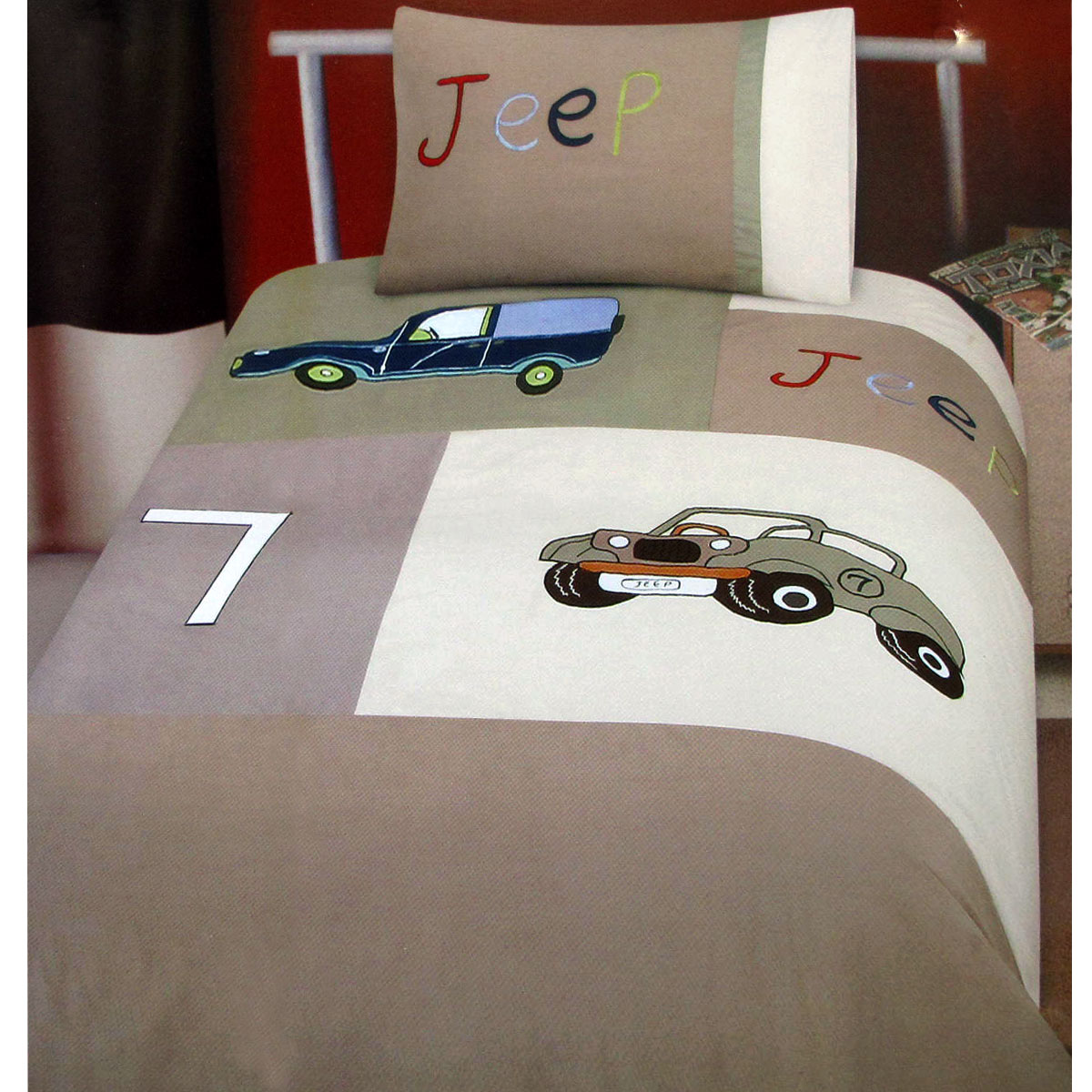 V442-ABR-QUILTCS-JEEPCLASSICS-BROWN-SB-97296-00 Jeep Classics Embroidered Quilt Cover Set Single - Image 1