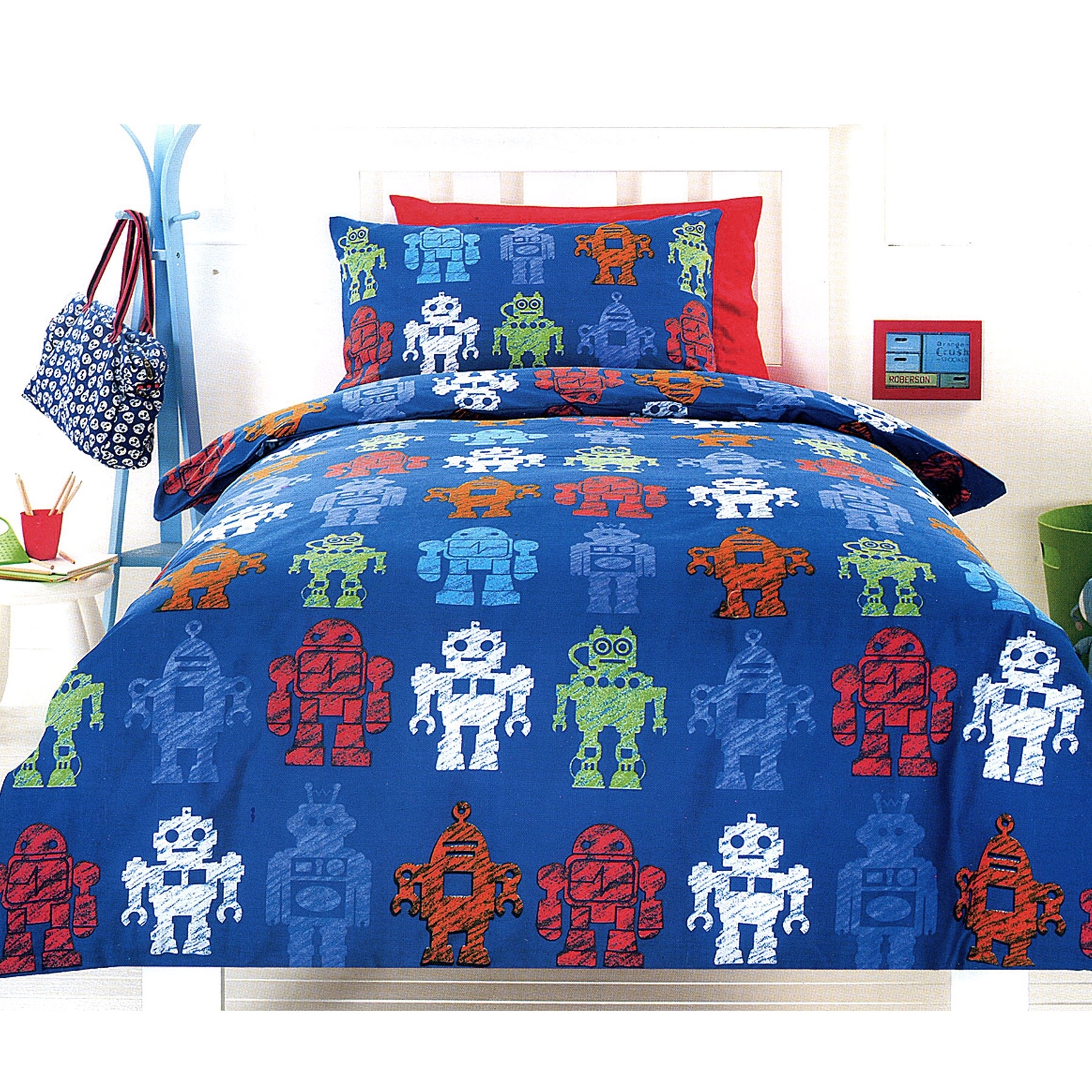 V442-ABR-QUILTCS-ROBOTIC-BLUE-SB-96358-00 Robotic Blue Quilt Cover Set Single - Image 1