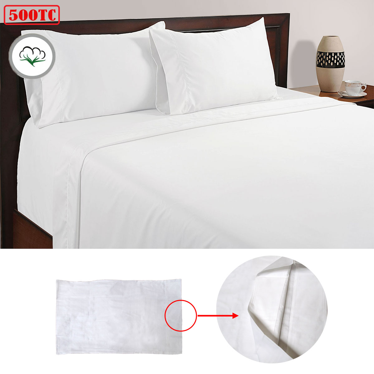 V442-ABR-SHEETS-500TC-WHITE-QS-96271-00 500TC 100% Cotton Sheet Set White Queen - Image 1