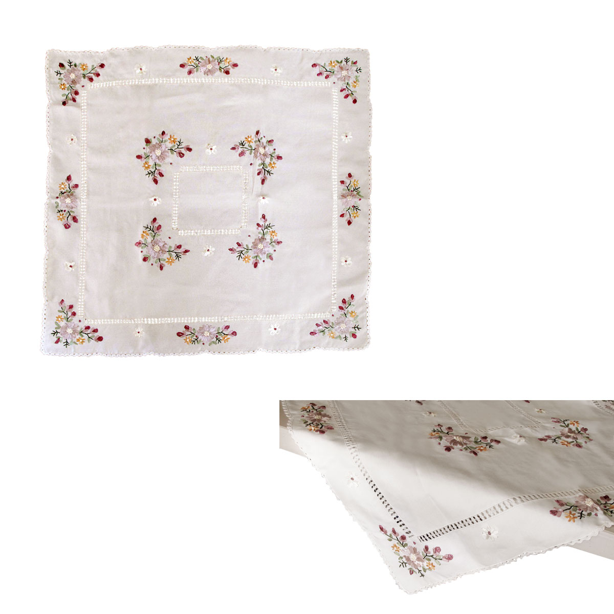 V442-ABR-TABLEC-VICTORIANA-CREAM-SQ-96833-00 Victoriana Cream Applique Embroidered Table Topper 85 x 85 cm - Image 1