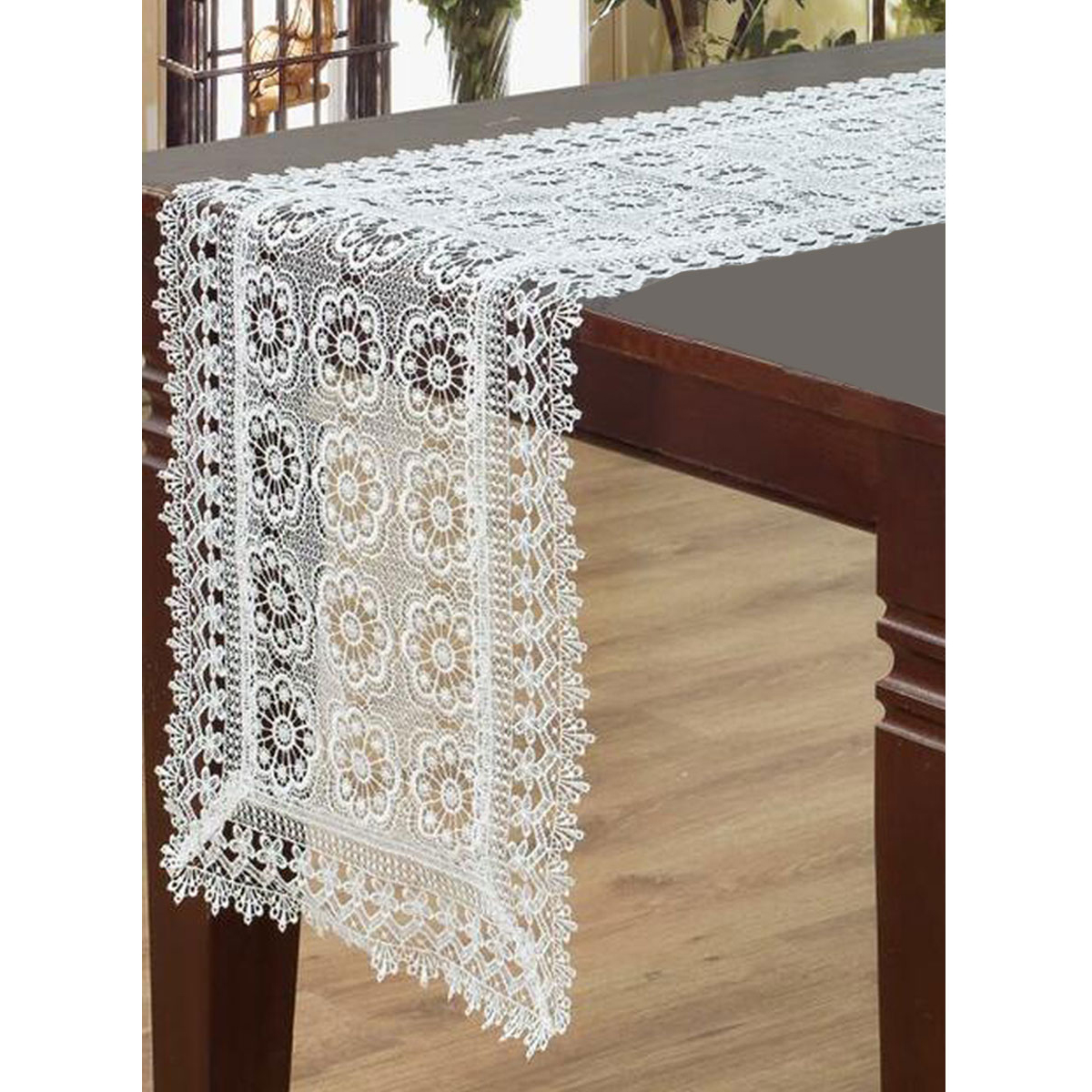 V442-ABR-TABLER-FLORA135CM-WHITE-RE-96784-00 Flora White Lace Table Runner 40 x 135 cm - Image 1