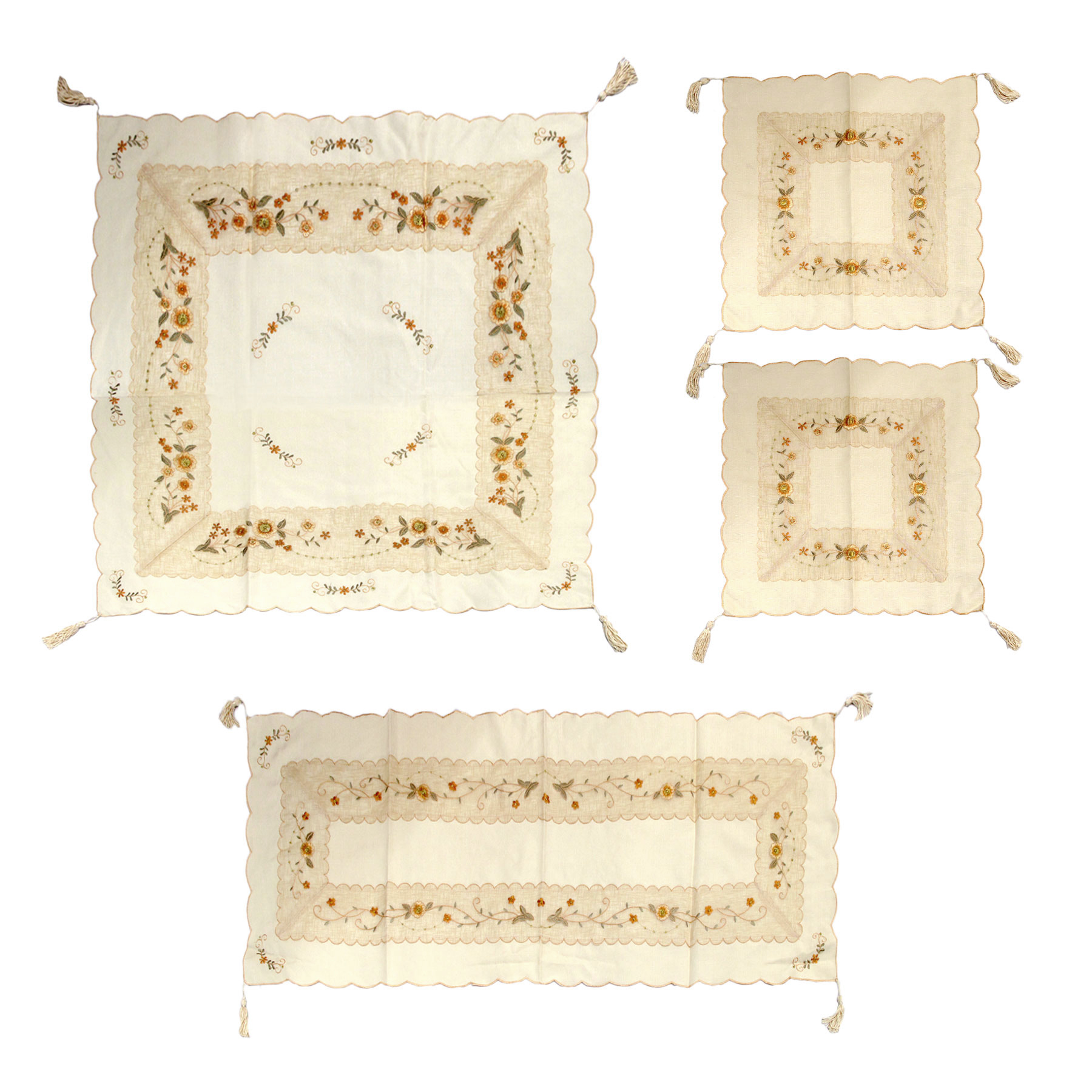 V442-ABR-TABLER-SETOF4DAISY-CREAM-RE-96796-00 Set of 4 Embroidered Daisy Table Decorative Set - Image 1