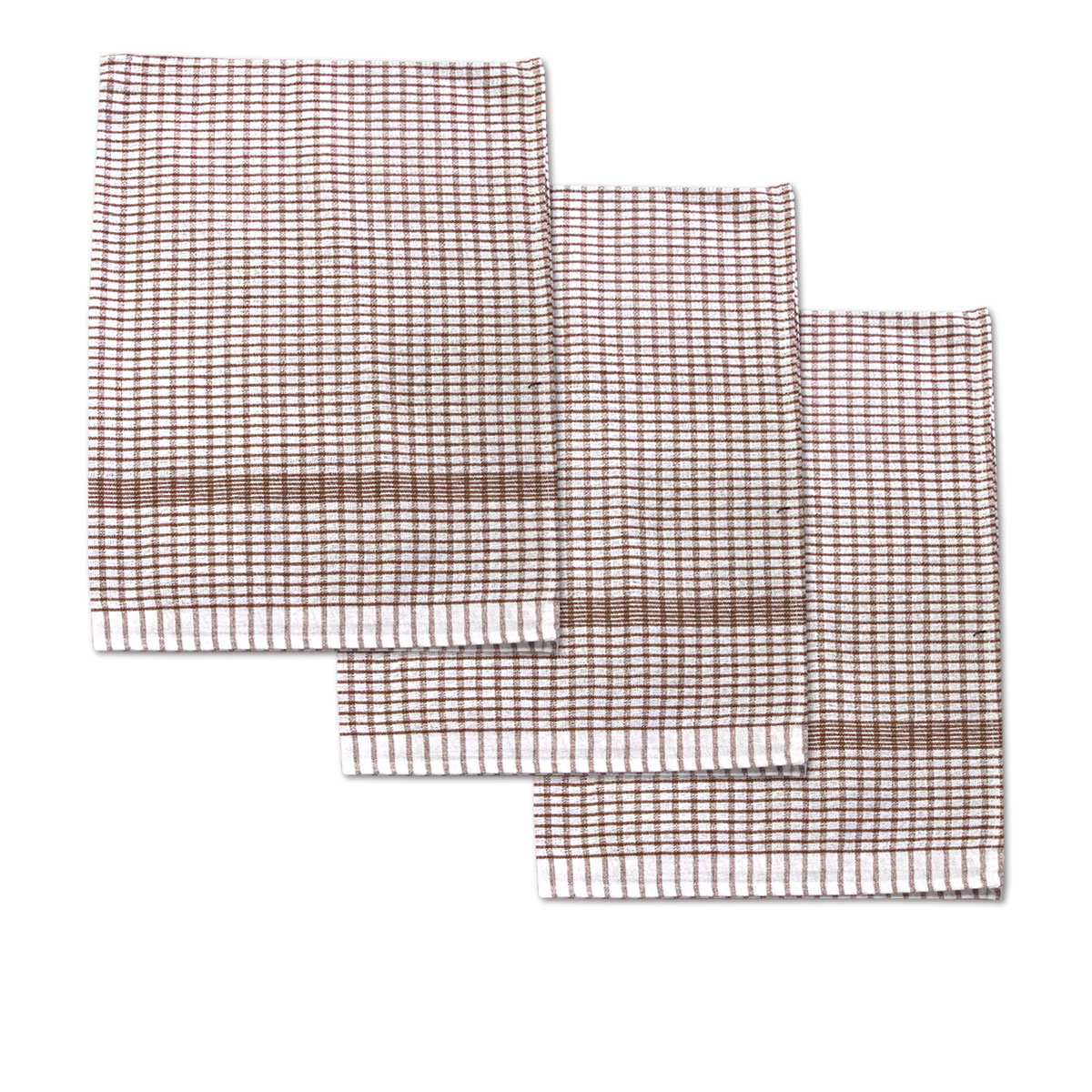 V442-ABR-TEAT-SETOF3JUMBO-BROWN-RE-96645-00 Set of 3 Jumbo Cotton Checkered Tea Towels 60 x 90 cm Brown - Image 1