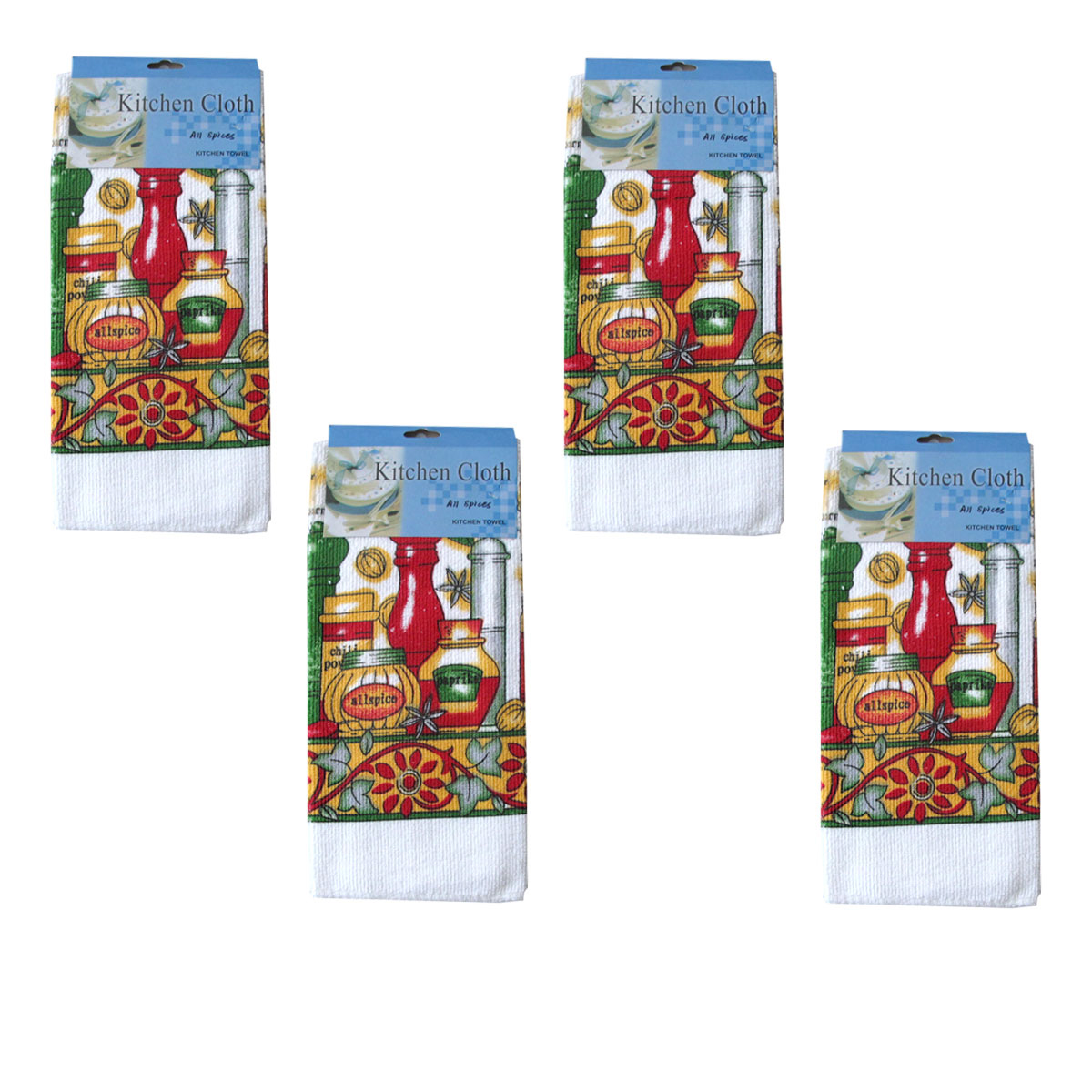 V442-ABR-TEAT-SETOF4ALLSPICES-MULTI-RE-96911-00 Set of 4 Microfibre Printed Tea Towels All Spices - Image 1