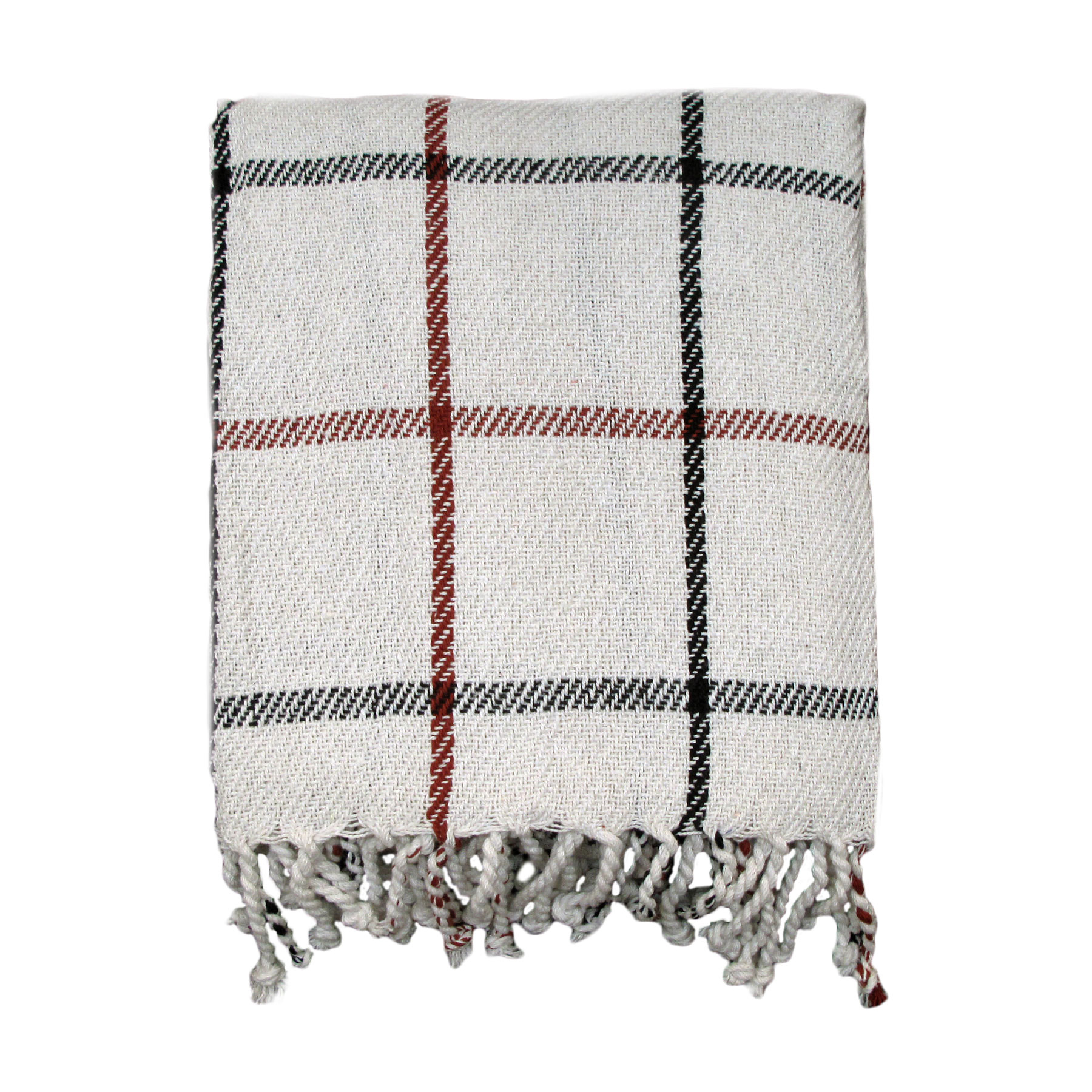 V442-ABR-THROW-CHECKERED-IVORY-RE-96373-00 Cotton Fringe Throw Checkered - Image 1