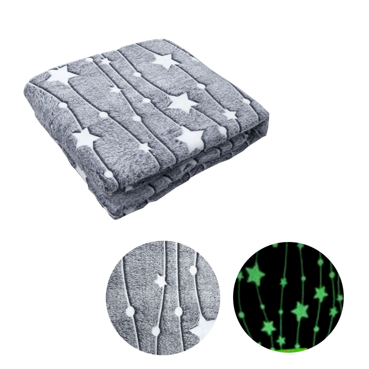 V442-ABR-THROW-GLOWINDARKSTAR-GREY-RE-96812-00 Grey Stars Glow in the Dark Throw Rug 125x152 cm - Image 1