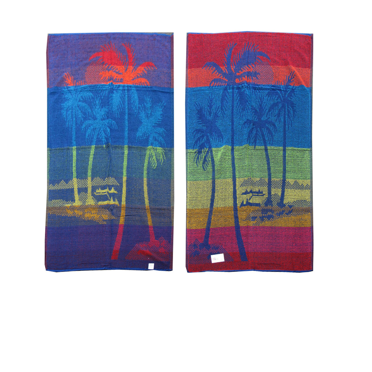 V442-ABR-TOWEL-PALMTREE-MULTI-RE-96244-00 Set of 4 Imperfect Jacquard Terry Beach Towels Palm Tree - Image 1