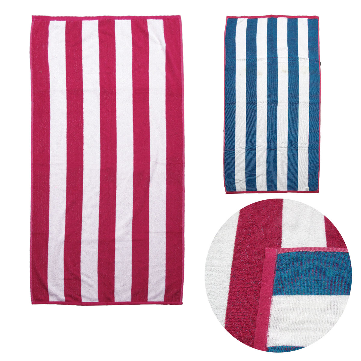 V442-ABR-TOWEL-SETOF2CABANA-PINKBLUE-RE-96248-00 Set of 2 Reversible Cabana Striped Towels Hot Pink/Blue - Image 1