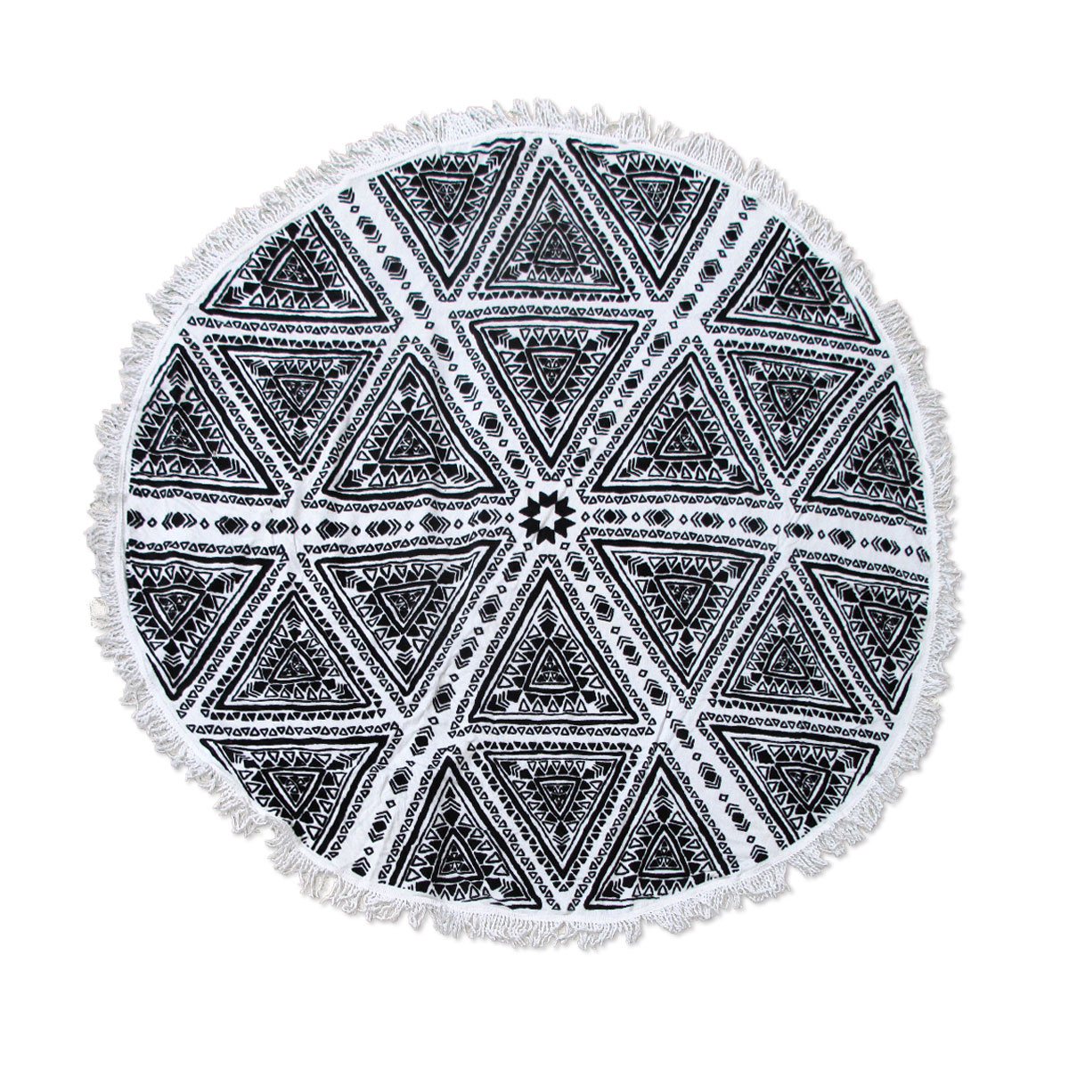 V442-ABR-TOWEL-ZULUTRIANGLE-BLACK-RD-96275-00 Zulu Triangle 100% Cotton Round Beach Towel - Image 1