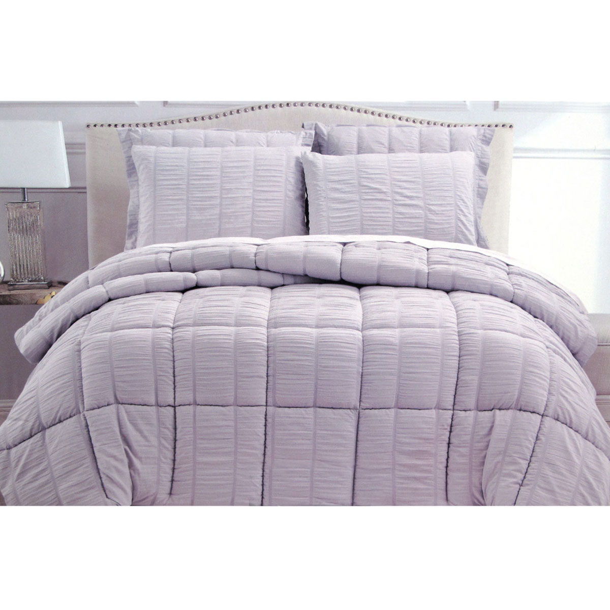 V442-ATX-COMFORTER-SEERSUCKER-LILAC-KI-141668-00 Hotel Living 3 Piece Seersucker Comforter Set King Lilac - Image 1
