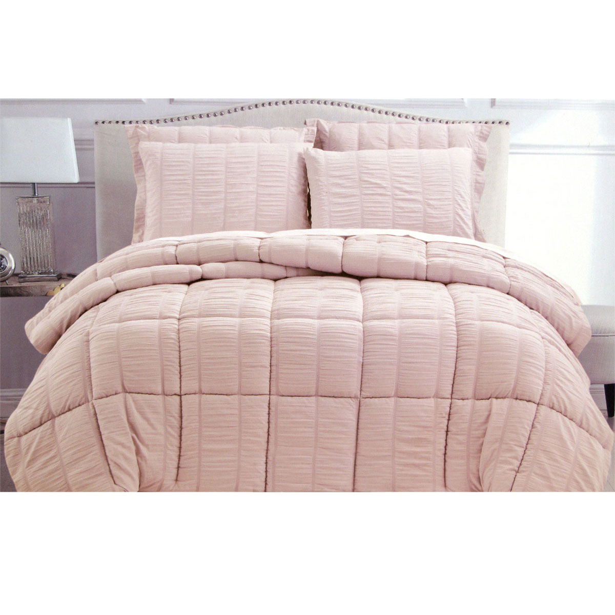 V442-ATX-COMFORTER-SEERSUCKER-PINK-KI-141670-00 Seersucker Comforter Set King Light Pink - Image 1