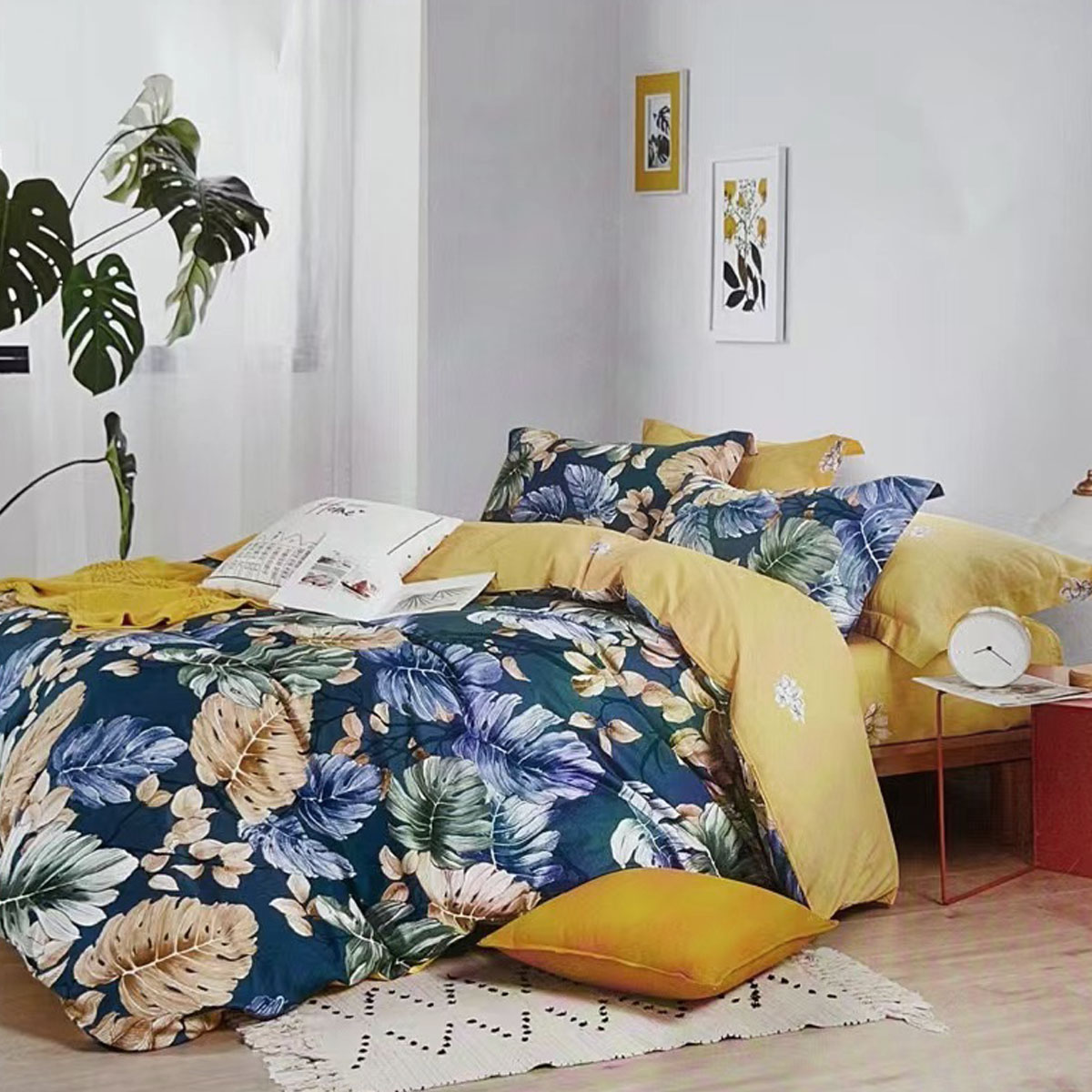 V442-ATX-QUILTCS-BOTANICALHOUSE-TEAL-KI-79285-00 Botanical House 100% Cotton Reversible Quilt Cover Set King - Image 1