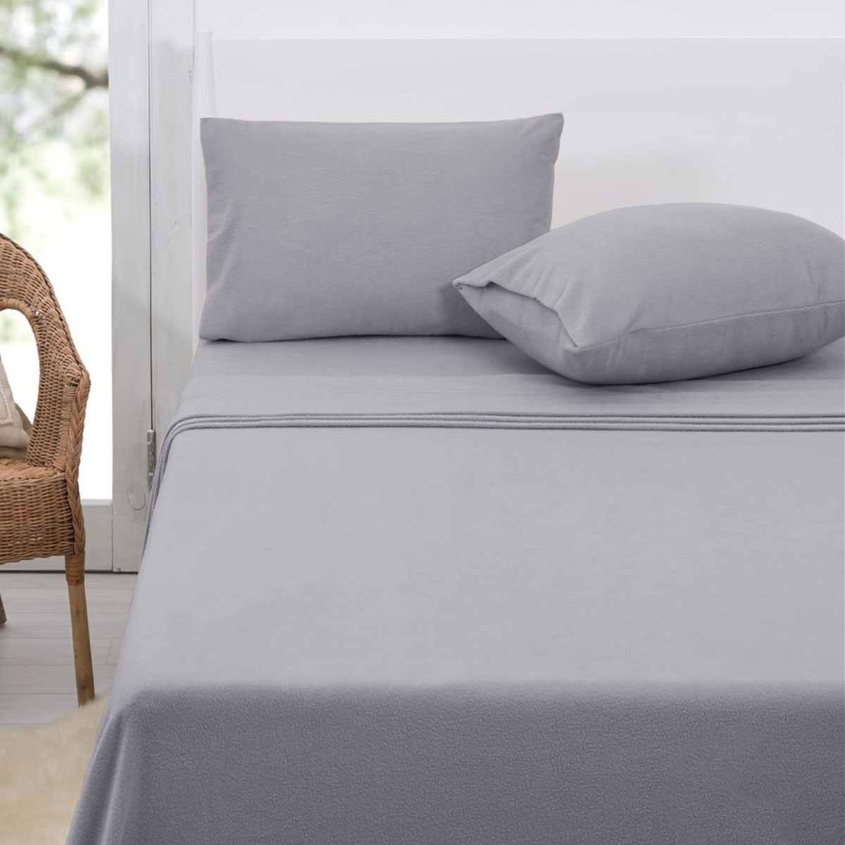 V442-ATX-SHEETS-POLARFLEECE-GREY-DS-79485-00 Polar Fleece Sheet Set Double 30cm Wall Grey - Image 1