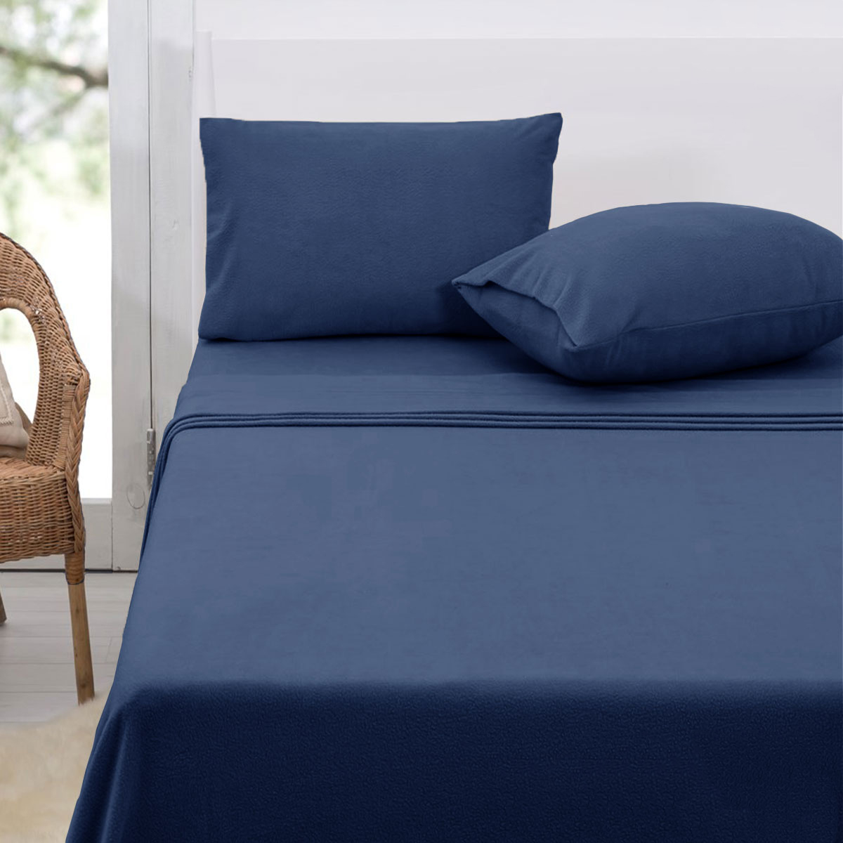 V442-ATX-SHEETS-POLARFLEECE-MIDNIGHT-QS-79310-00 Polar Fleece Sheet Set Queen 36cm Wall Midnight Blue - Image 1