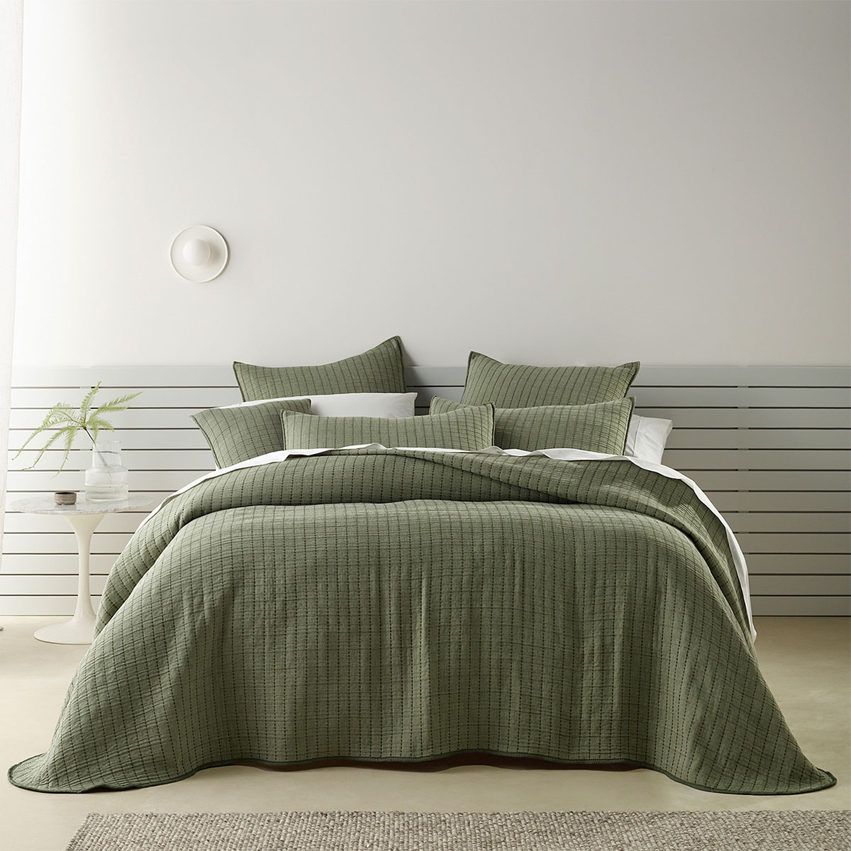V442-BCA-BEDSPREAD-BARI-GREEN-KI-202502260940-00 Bianca Bari Green Polyester Cotton Bedspread Set King - Image 1