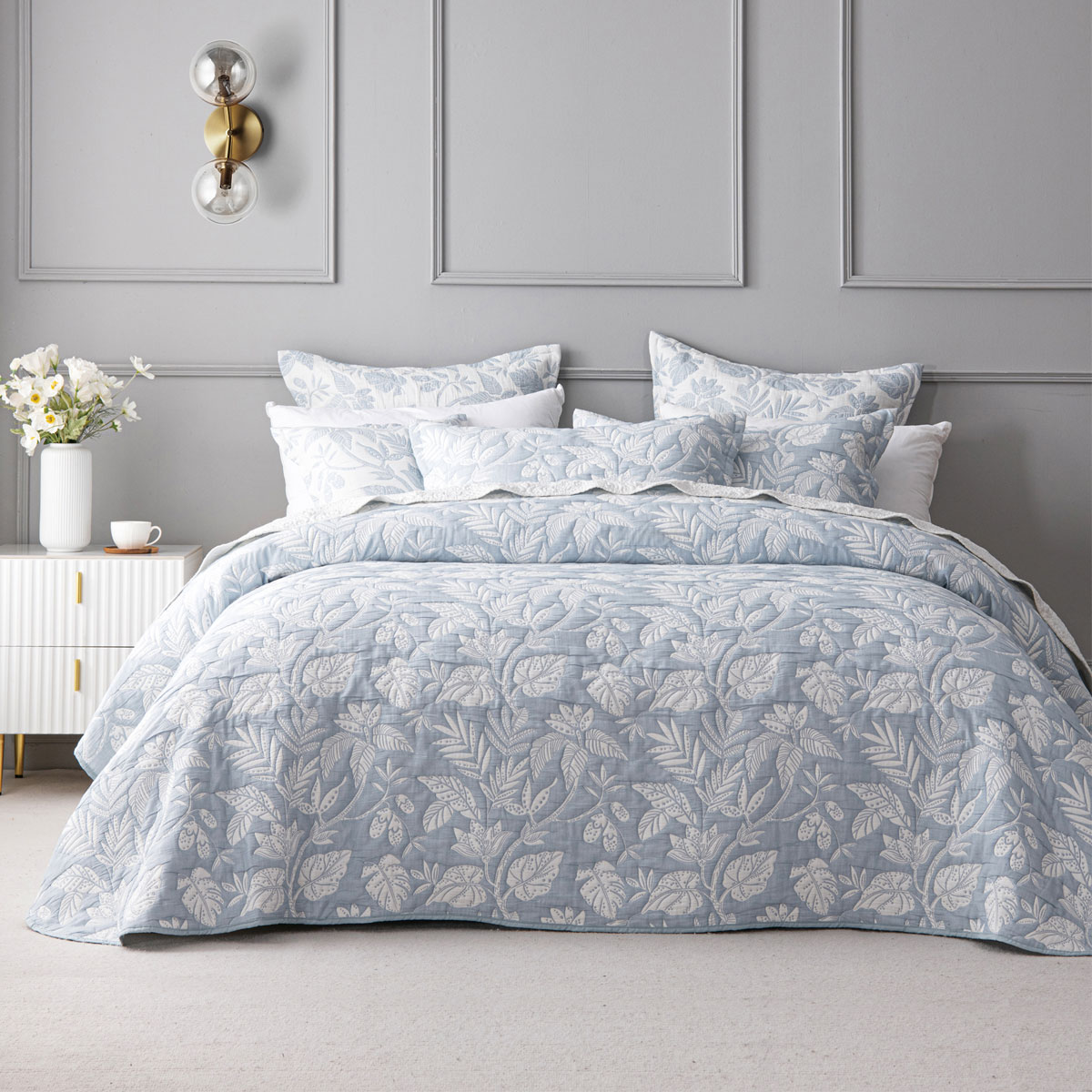 V442-BCA-BEDSPREAD-LAURIETON-BLUE-DS-202507031630-00 Bianca Laurieton Blue Jacquard Botanical Bedspread Set Double - Image 1