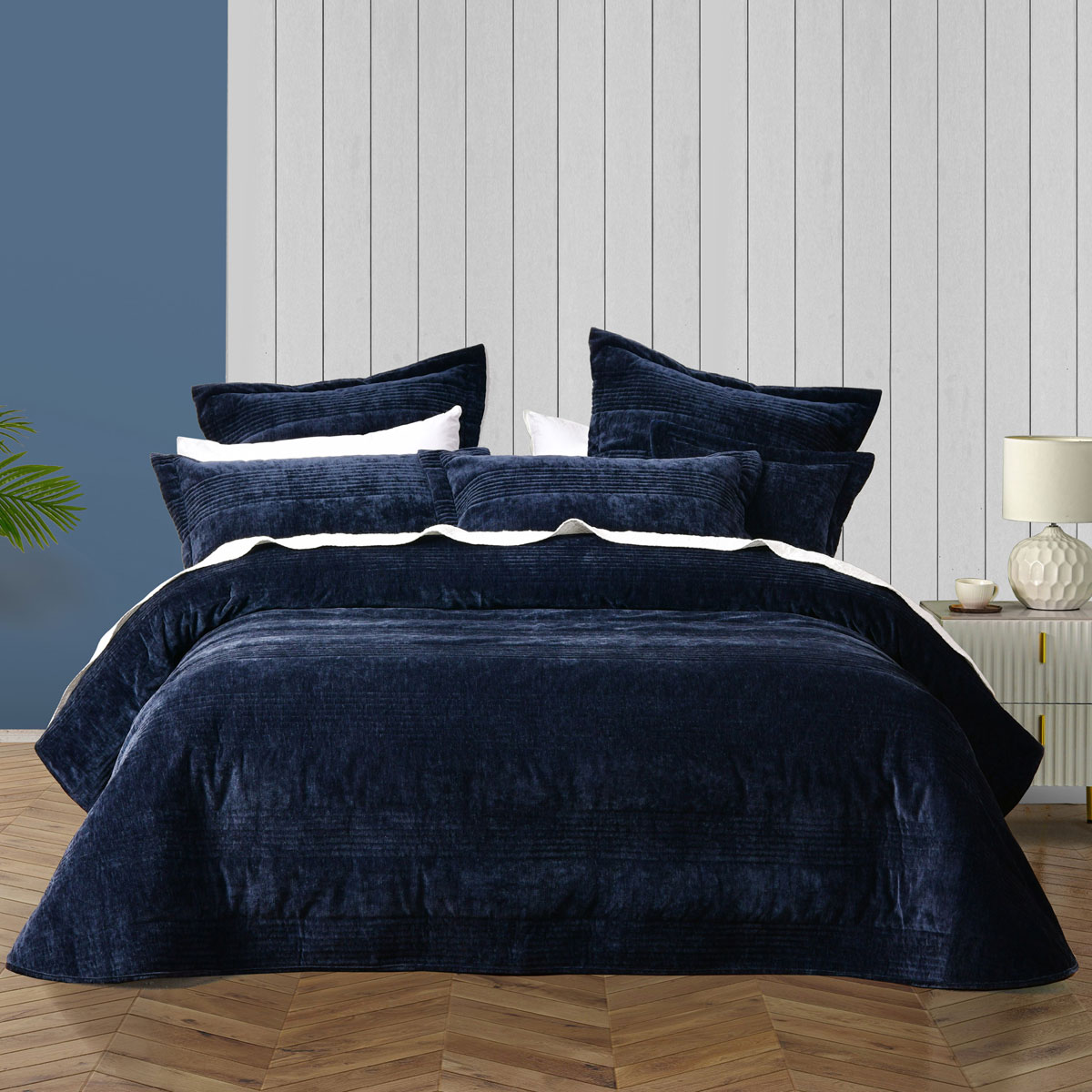 V442-BCA-COVERLETS-CYRANO-INDIGO-DS-202507031627-00 Bianca Cyrano Indigo Soft Velvet Polyester Quilted Coverlet Set Single/Double - Image 1