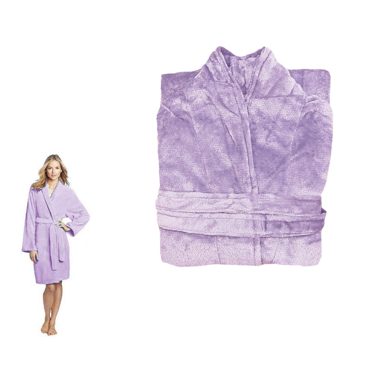 V442-BZO-BATHROBE-PLUSH-LILAC-XL-97843-00 190GSM Ultra Soft Plush Fleece Bath Robe Lilac XL - Image 1