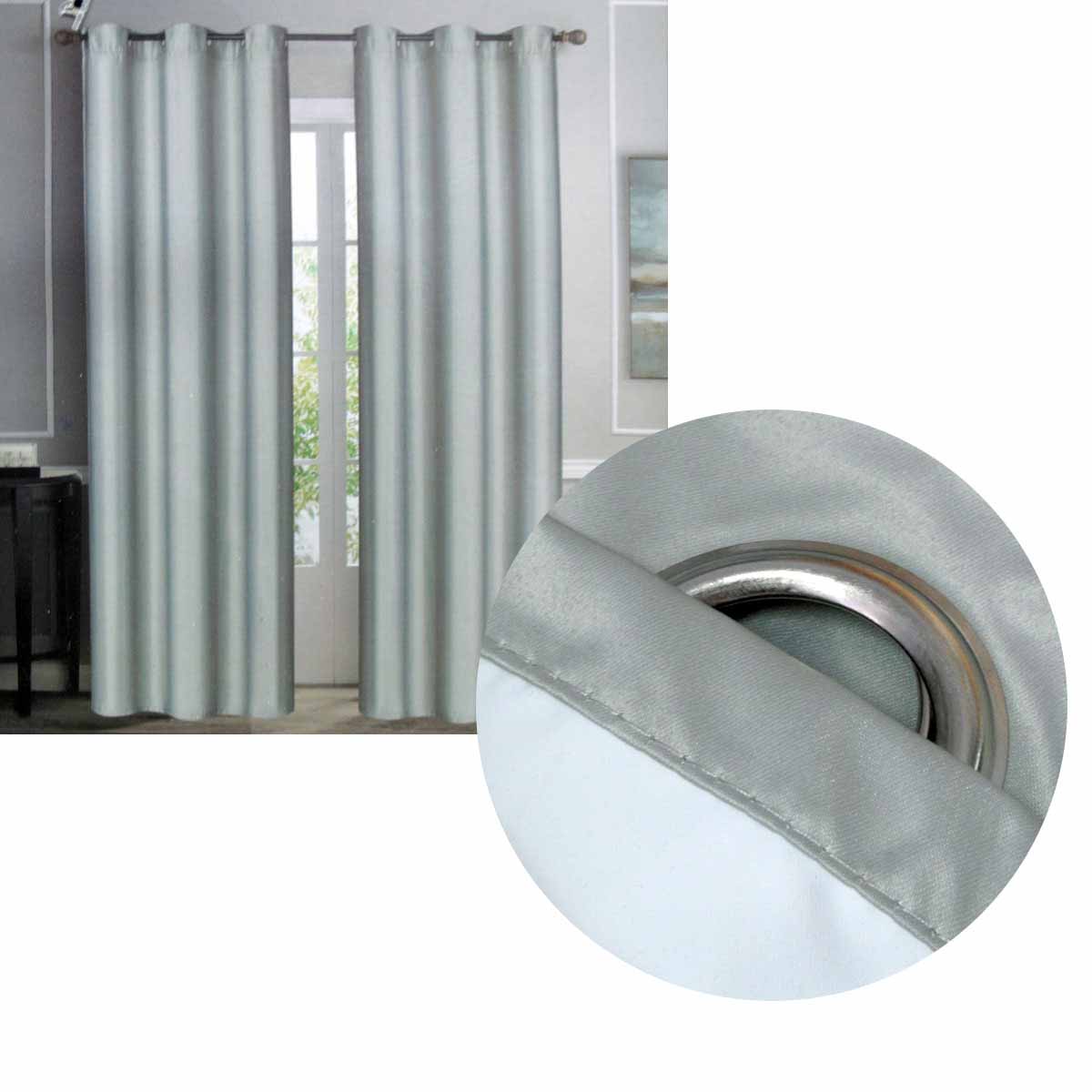 V442-BZO-CURTAIN-HUDSONEYELET-SILVER-RE-215473-00 Emporio Hudson Pair of Coated Back Blockout Eyelet Curtains 137 x 213cm each Silver - Image 1