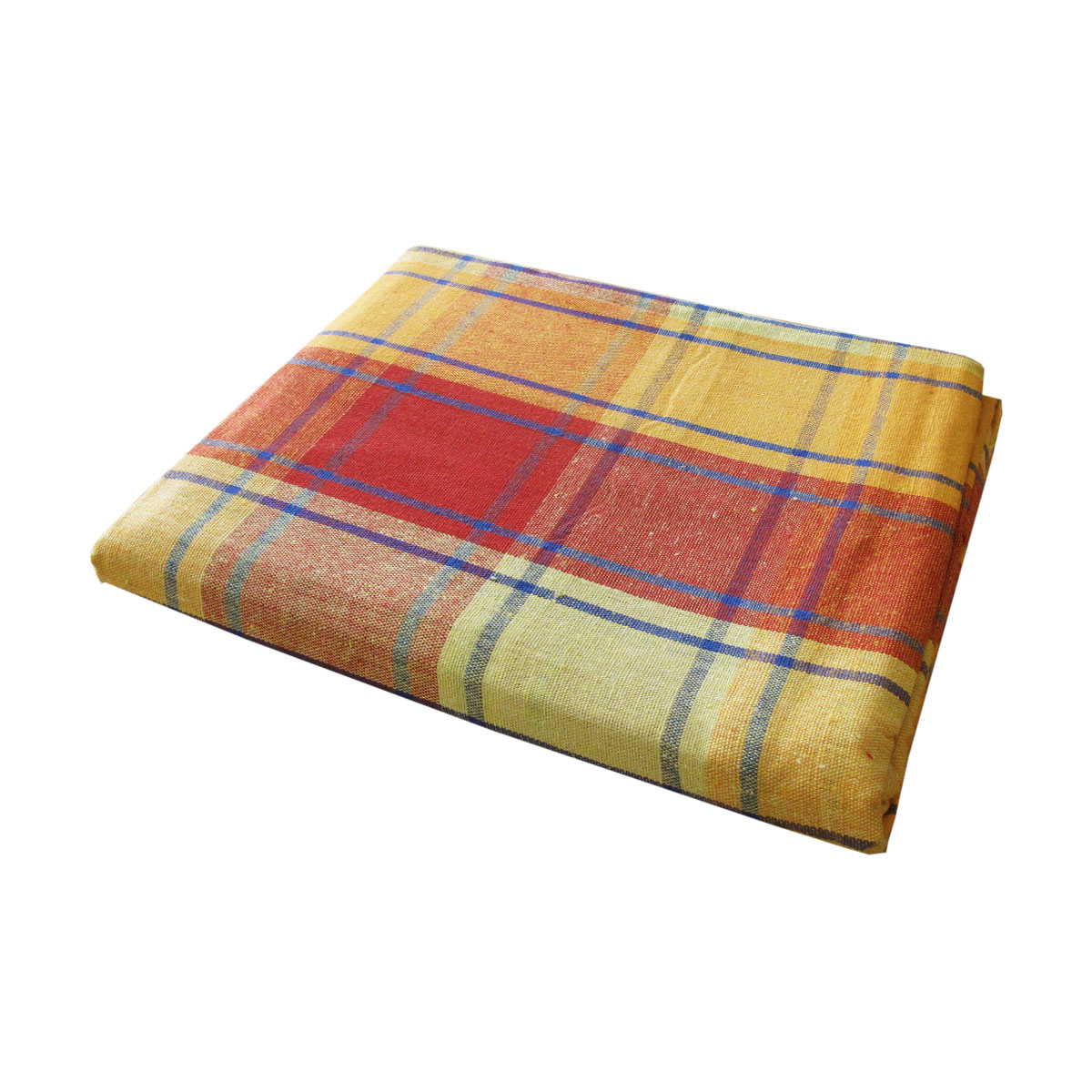 V442-BZO-TABLEC-PLAIDCHECKS180-YELLOW-RD-97882-00 Cotton Plaid Checks Round Table Cloth 180cm Diameter Yellow - Image 1