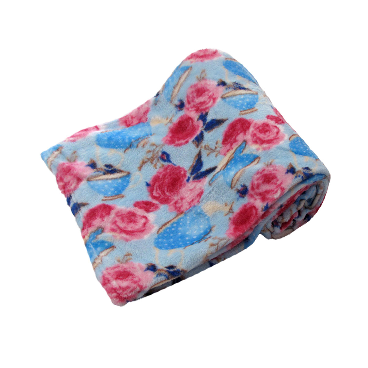 V442-BZO-THROW-CORALTEAGARDEN-BLUE-RE-97861-00 190GSM Fashion Printed Ultra Soft Coral Fleece Throw 127 x 152cm Tea Garden - Image 1