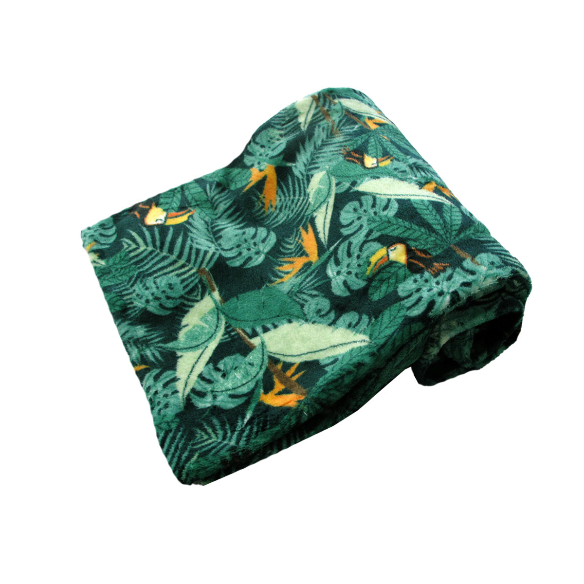 V442-BZO-THROW-CORALTROPICALJUNGLE-GREEN-RE-97857-00 190GSM Fashion Printed Ultra Soft Coral Fleece Throw 127 x 152cm Tropical Jungle Green - Image 1