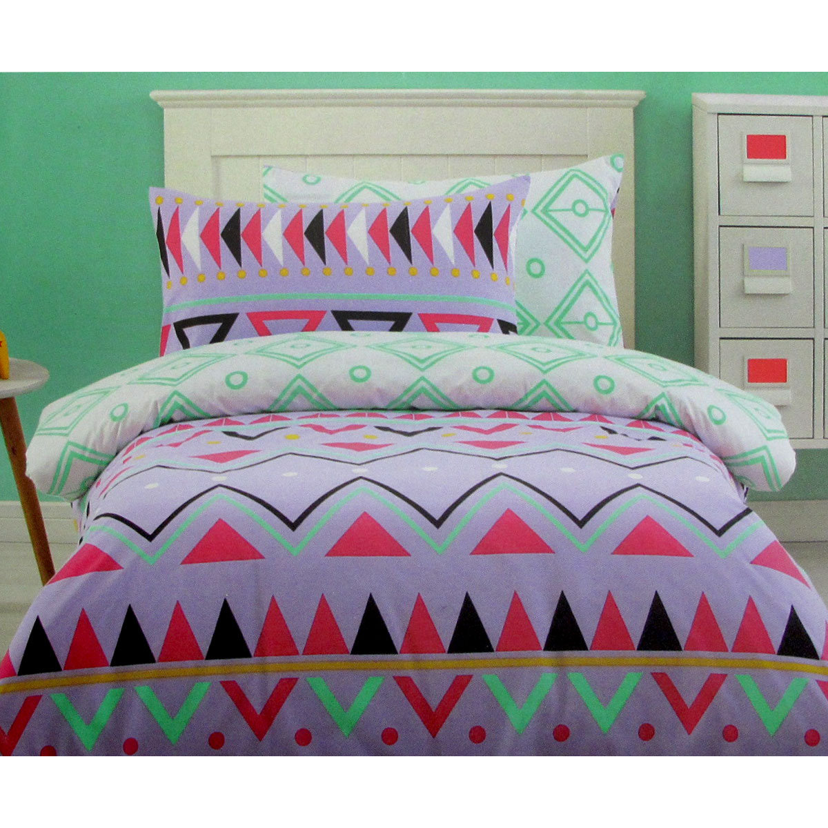 V442-CAP-QUILTCS-TRIBALDREAM-LILAC-SB-98513-00 250TC Tribal Dream 100% Cotton Quilt Cover Set Single - Image 1