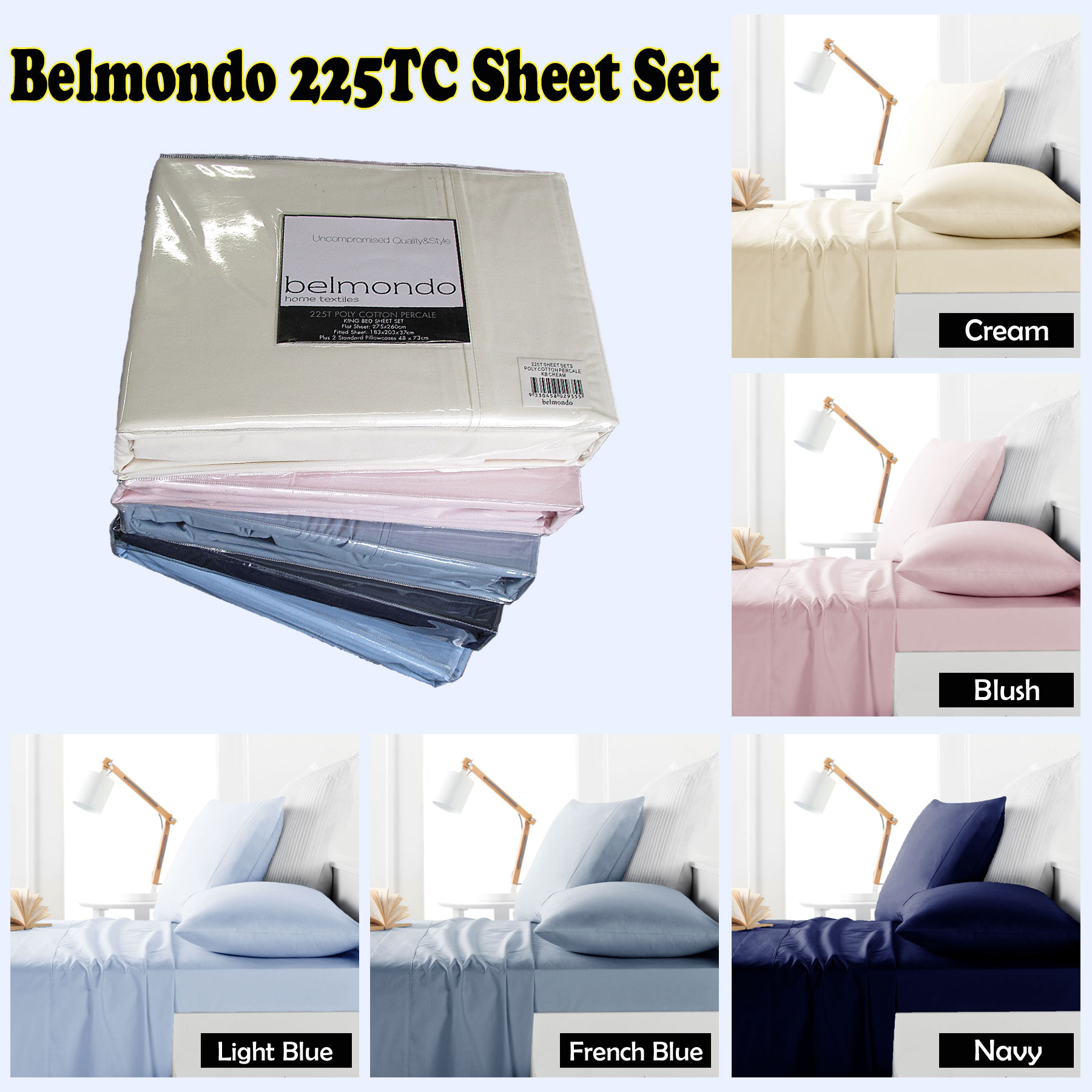 V442-CAP-SHEETS-225TC-NAVY-QS-97974-00 Belmondo 225TC Sheet Set Navy - Queen - Image 1
