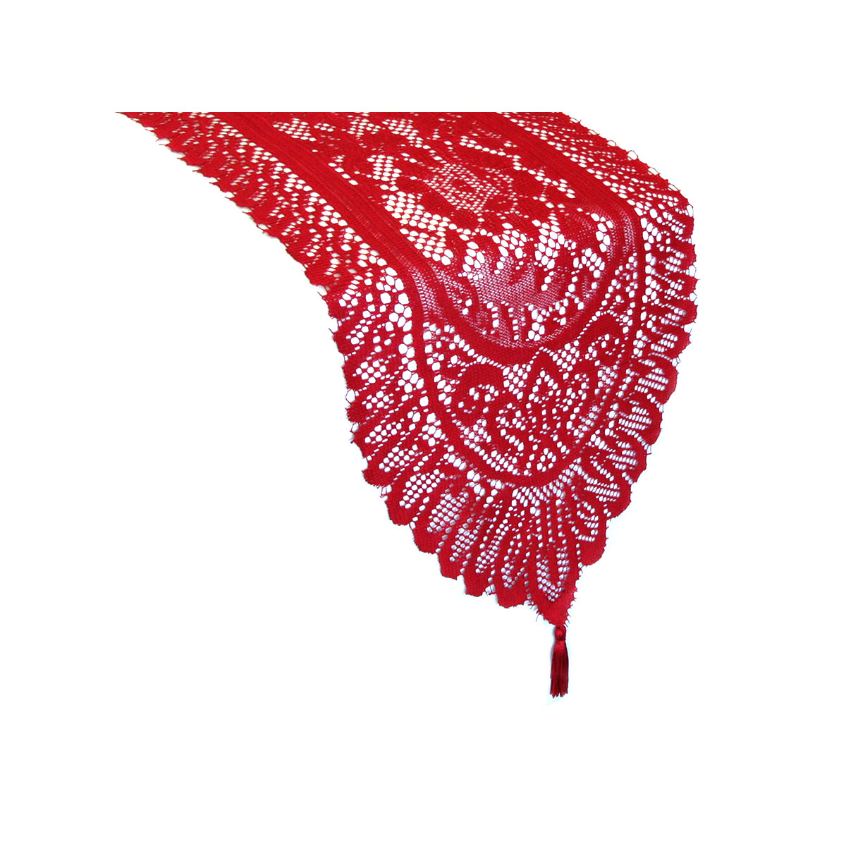 V442-DKC-TABLER-LOGAN180CM-RED-RE-98573-00 Logan Red Lace Table Runner with Tassle 33 x 180 cm - Image 1