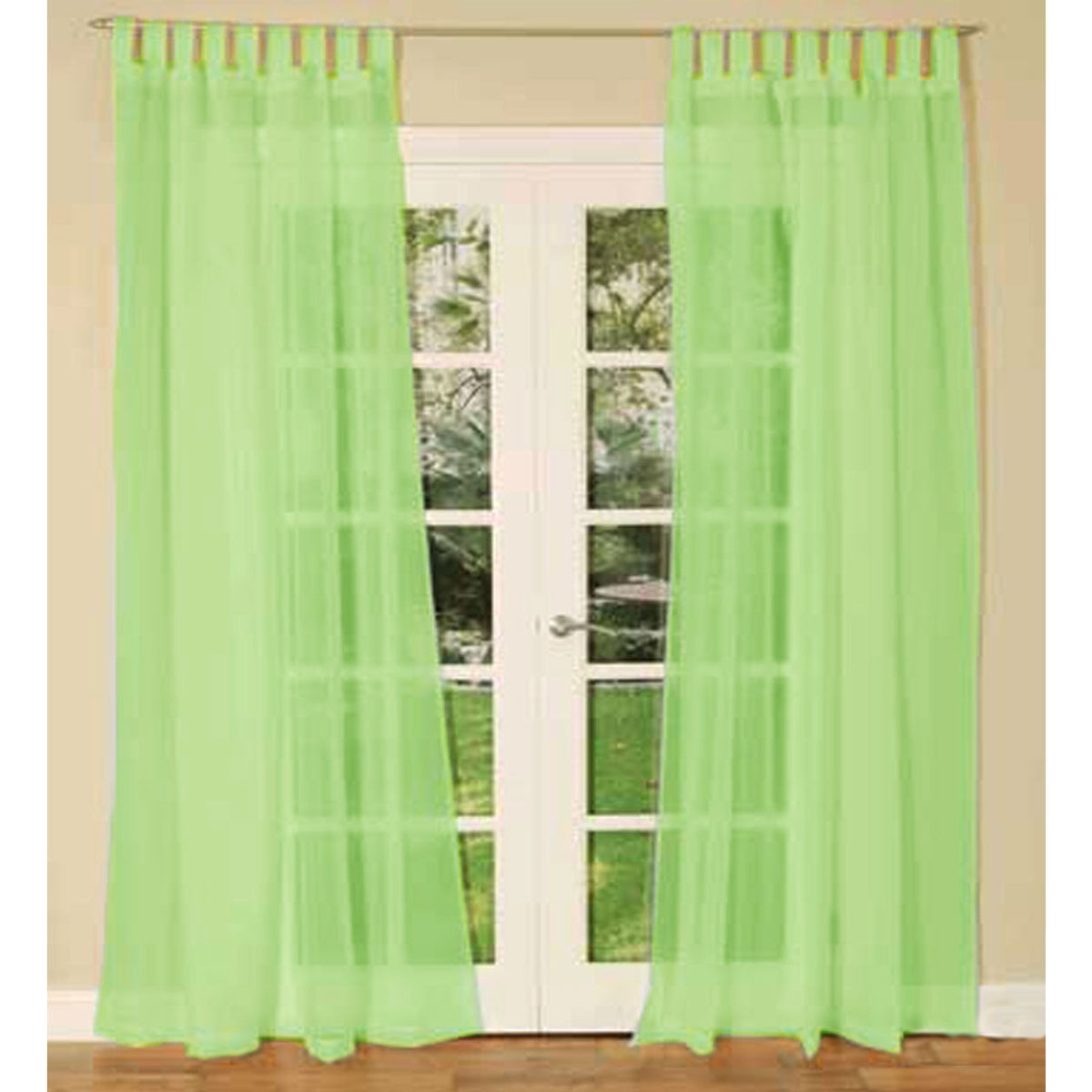 V442-END-CURTAIN-MOSQUITOPAIR-LIME-RE-158660-00 Pair of Sheer Mosquito Net Tab Top Curtains 150 x 240 cm Lime - Image 1