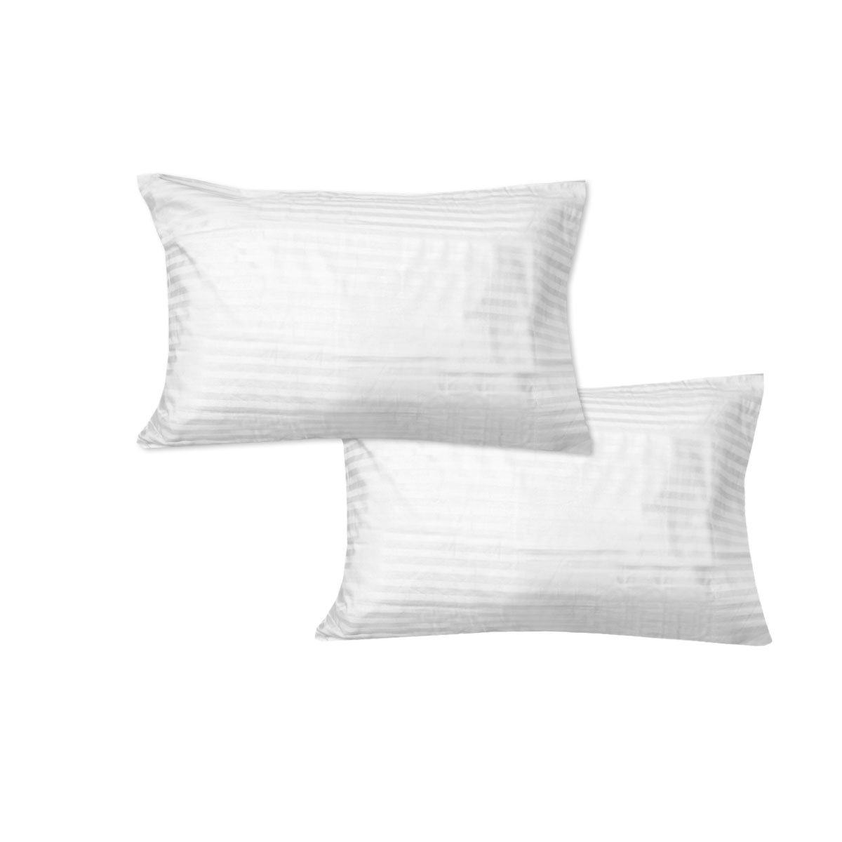 V442-GHT-PILLOWC-600TCWIDESTRIPE-WHITE-ST-104361-00 600TC Pair of Wide Self Striped Standard Pillowcases White - Image 1