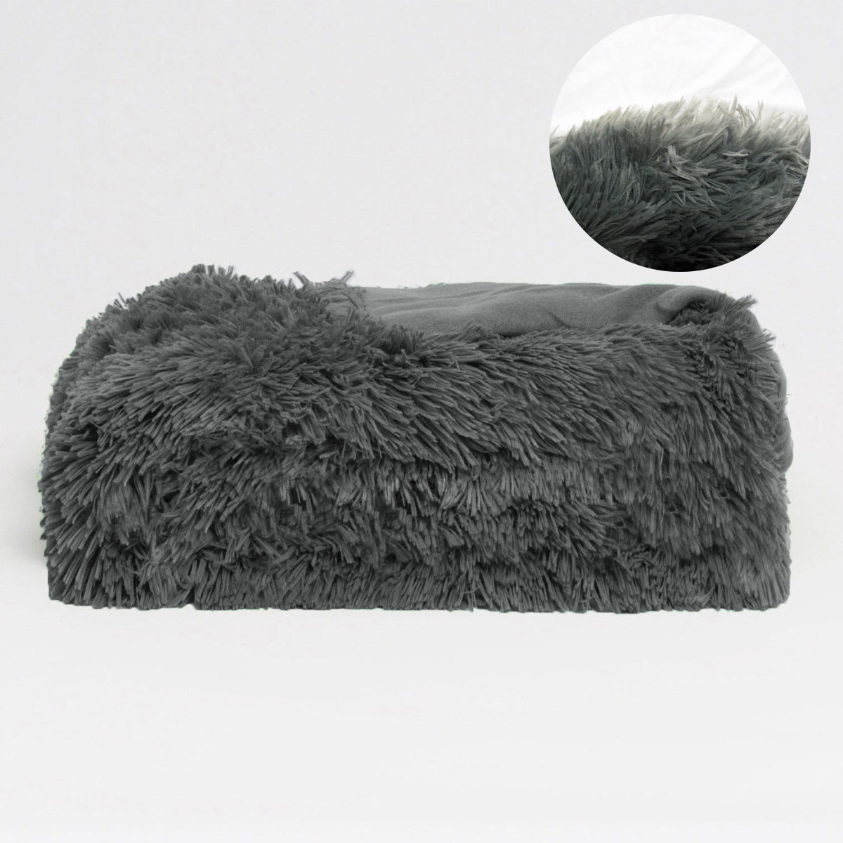 V442-GHT-THROW-LONGHAIR-GREY-RE-104317-00 Hotel Living Long Hair Faux Fur Throw Rug Grey - Image 1