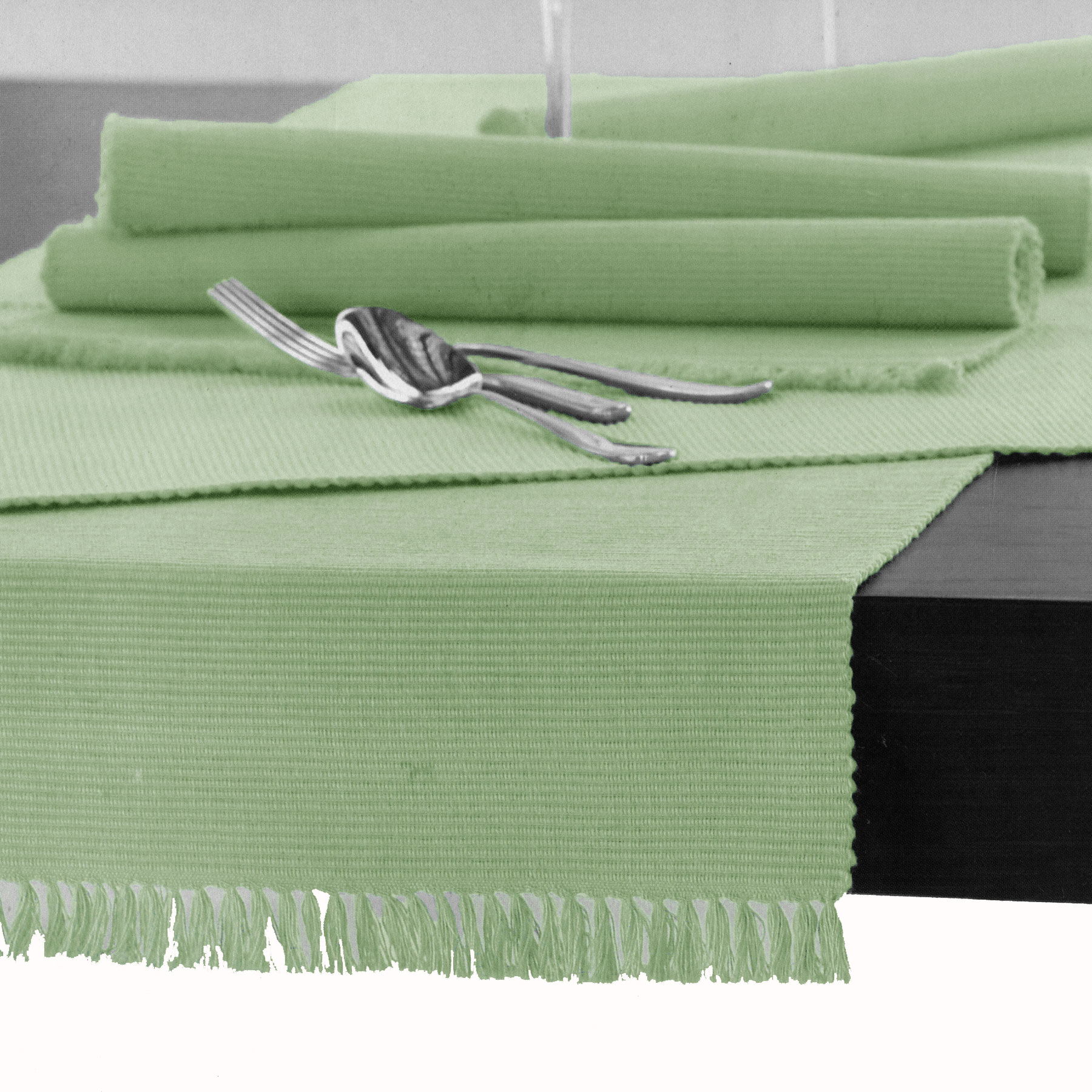 V442-GNA-TABLER-RIBBED-150CM-REEDGREEN-143848-00 Hoydu Cotton Ribbed Table Runner 45cm x 150cm - REED GREEN - Image 1