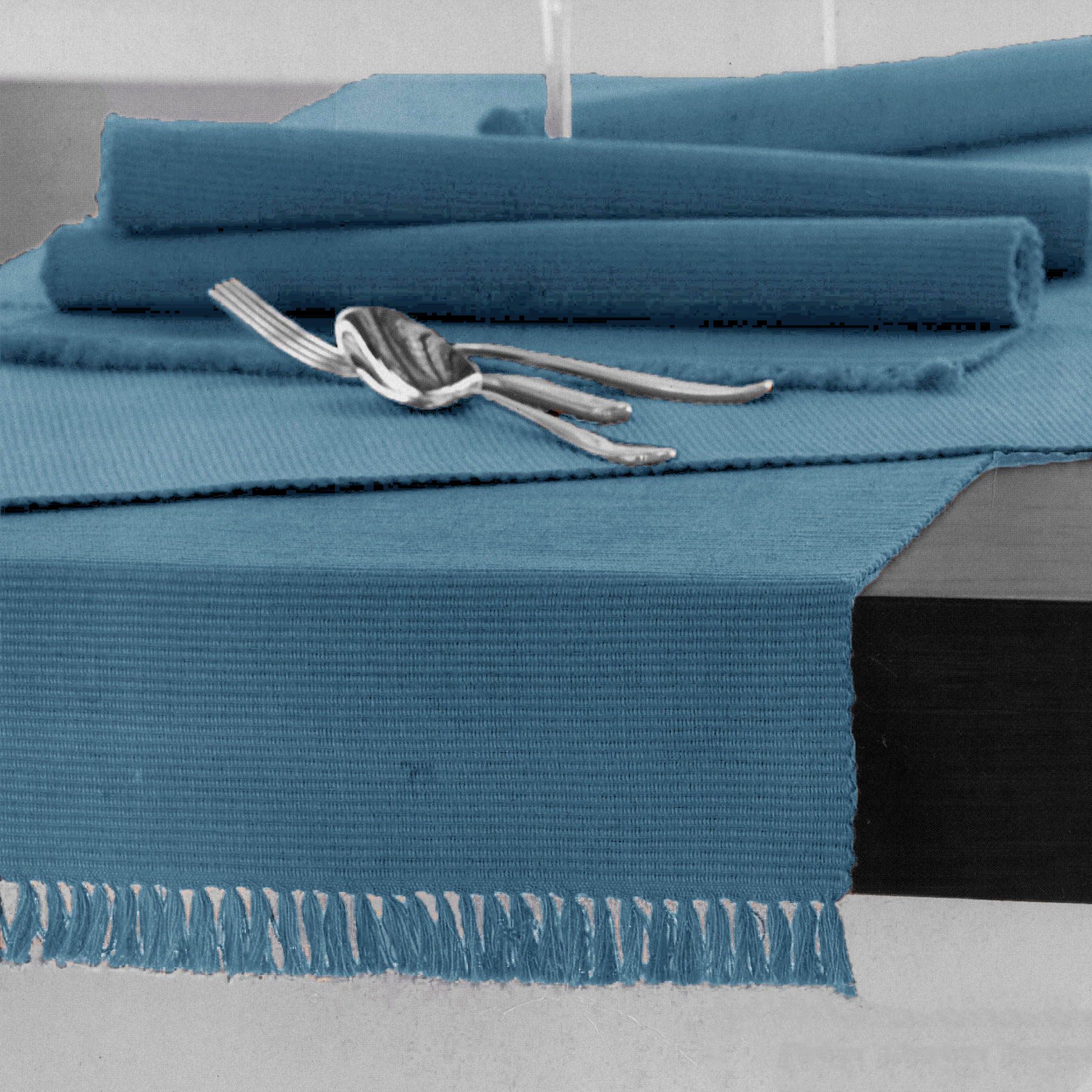 V442-GNA-TABLER-RIBBED-DUSKBLUE-RE-143833-00 100% COTTON Ribbed Table Runner Dusk Blue 45 x 150cm - Image 1