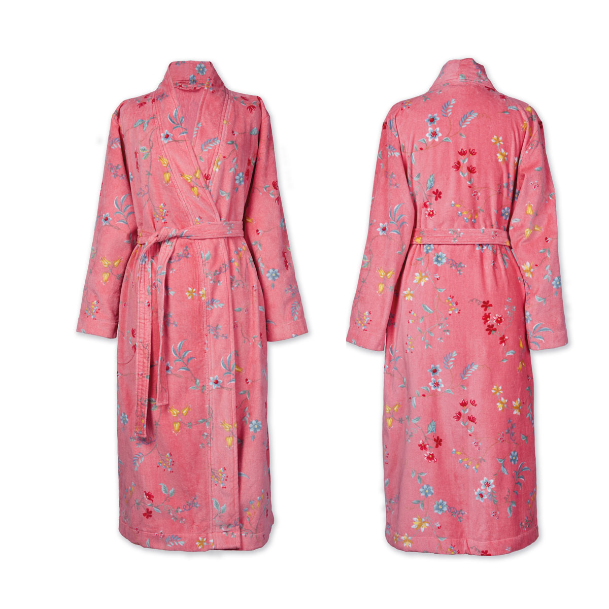 V442-HIN-BATHROBE-LESFLEURS-PINK-XXL-83265-00 PIP Studio Les Fleurs Cotton Bath Robe Pink XXL - Image 1