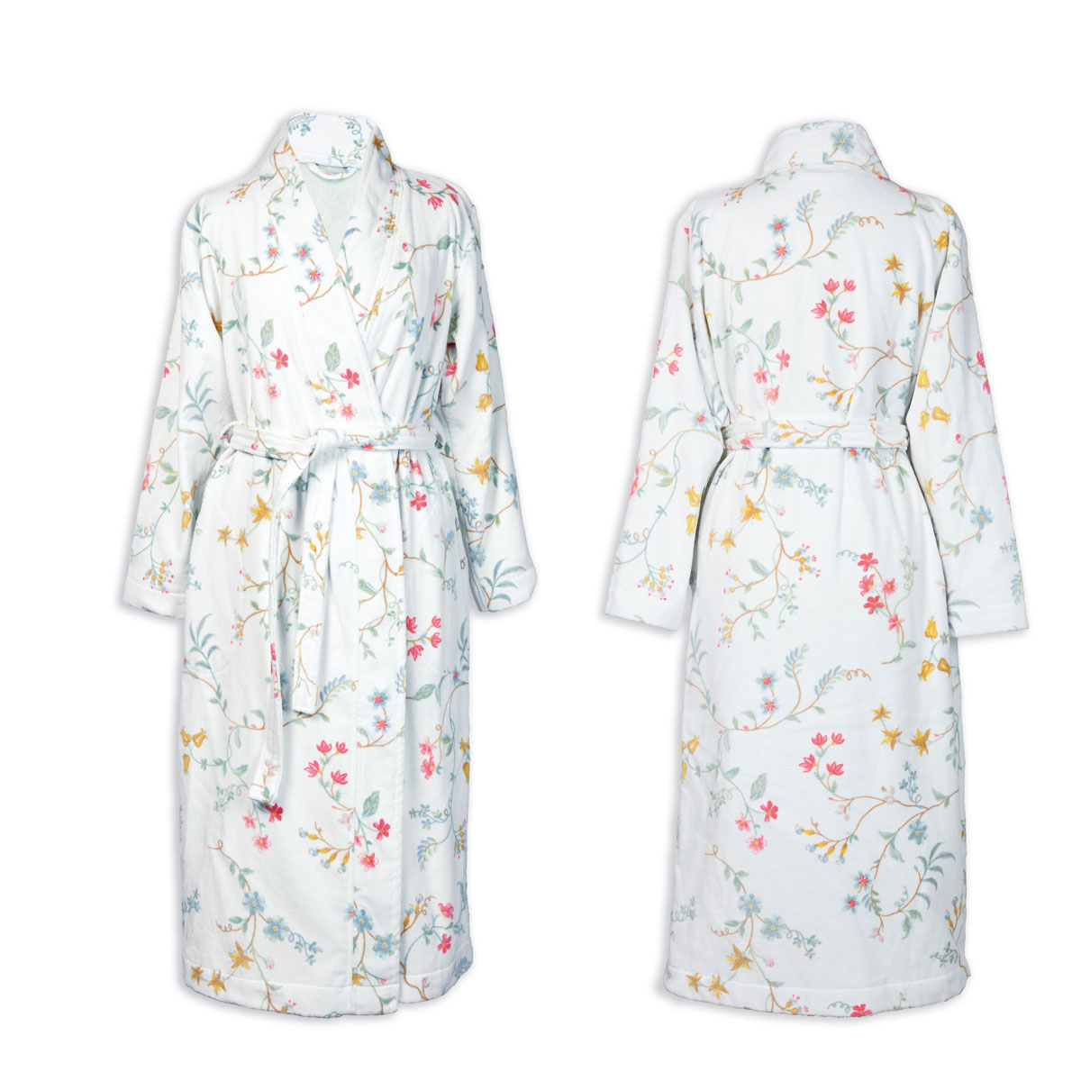 V442-HIN-BATHROBE-LESFLEURS-WHITE-M-83264-00 PIP Studio Les Fleurs Cotton Bath Robe White M - Image 1