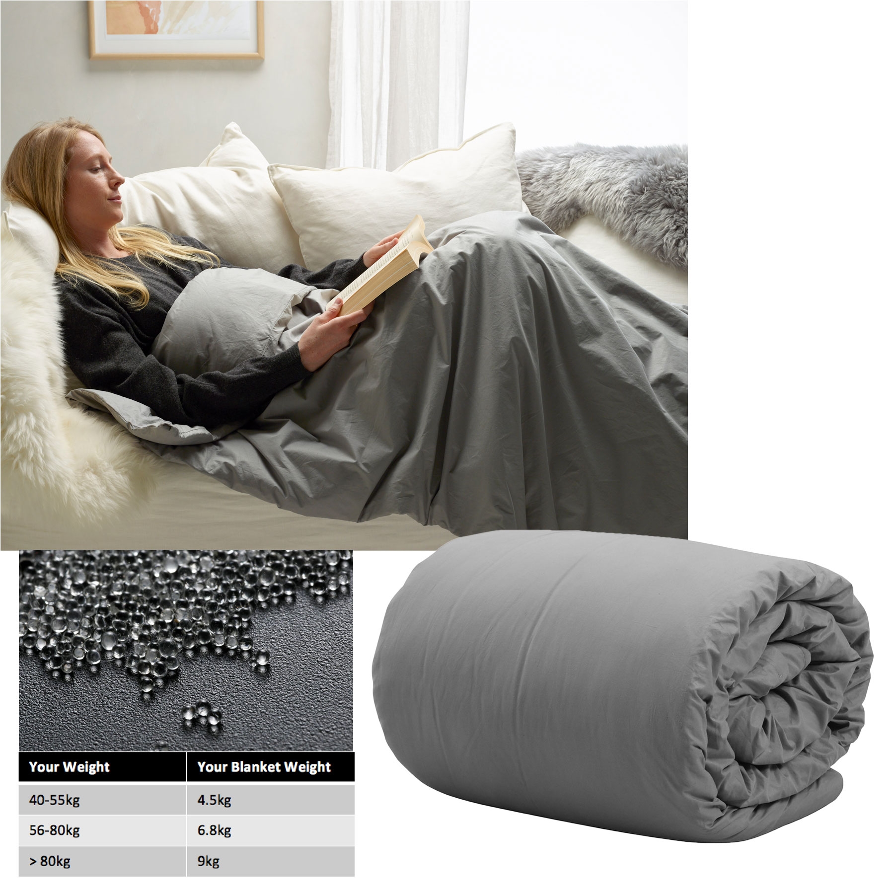 V442-HIN-BLANKET-CALMING45KG-GREY-SB-83260-00 Accessorize Weighted Calming Blanket 4.5kg Single - Image 1