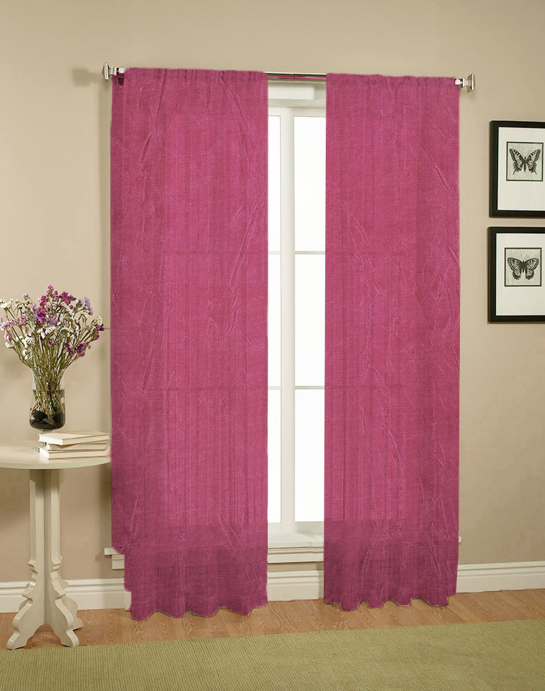 V442-HIN-CURTAIN-CRUSHED-SHEER-BURGUNDY-83226-00 Pair of Crushed Sheer Curtains Burgundy - Image 1