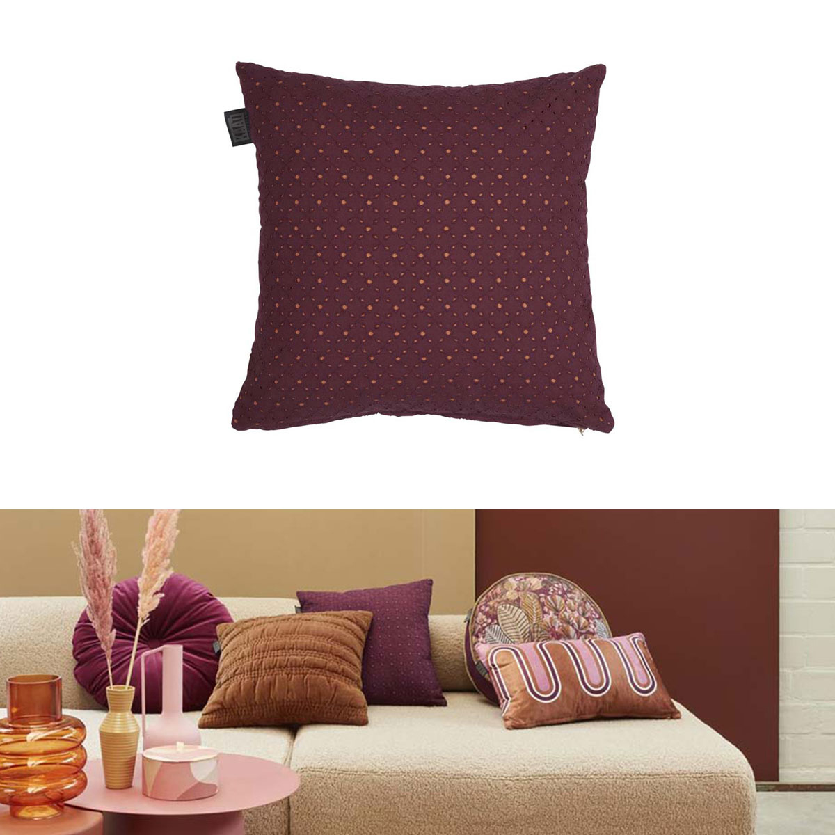 V442-HIN-CUSHION-CHELSY-PURPLE-SQ-83403-00 Bedding House Chelsy Plum (Also Known as Purple) Square Filled Cushion 40cm x 40cm - Image 1