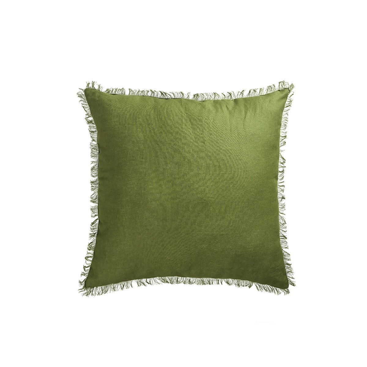 V442-HIN-CUSHION-FRENCHLINEN-OLIVE-SQ-185234-00 Vintage Design Homewares Olive French Linen Filled Cushion Square - 55cm x 55cm - Image 1