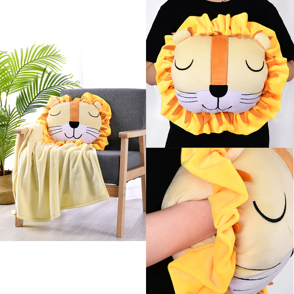 V442-HIN-CUSHION-NOVELTY-LION-SH-82962-00 Happy Kids Lion Novelty Cushion/Throw - Image 1