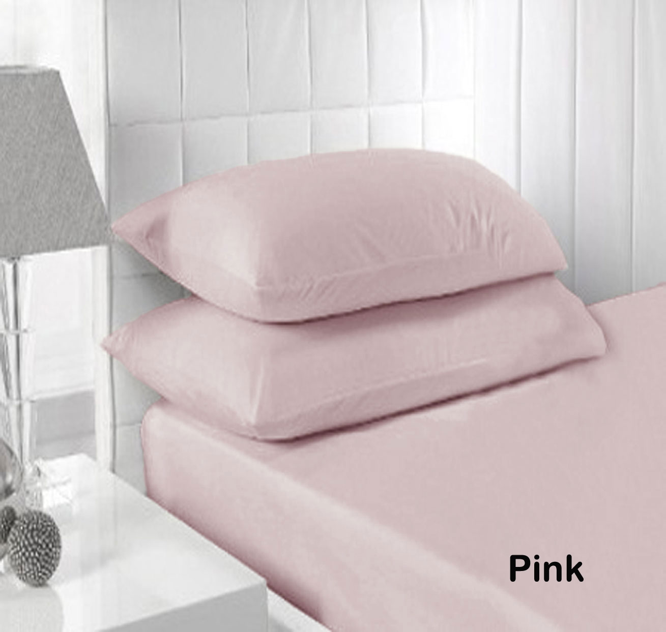 V442-HIN-FITTEDSS-250TC-PINK-KI-82420-00 Accessorize 250TC Fitted Sheet Set Pink - King - Image 1