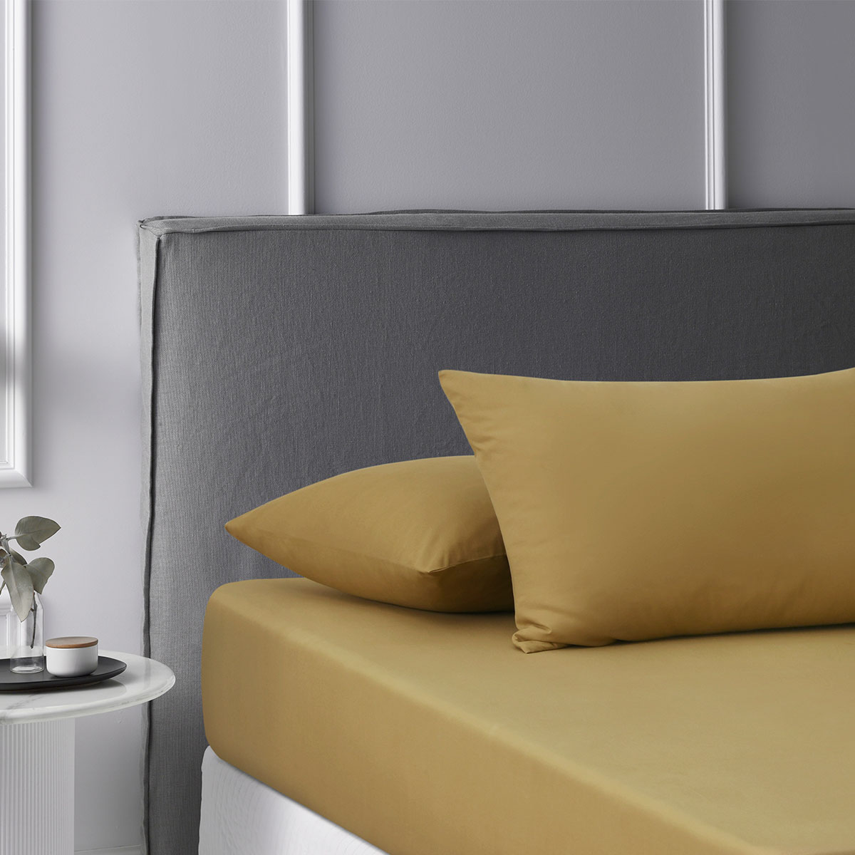 V442-HIN-FITTEDSS-WASHCOTTON-PECAN-DS-83608-00 Accessorize Pecan Washed Cotton Fitted Sheet Set Double - Image 1