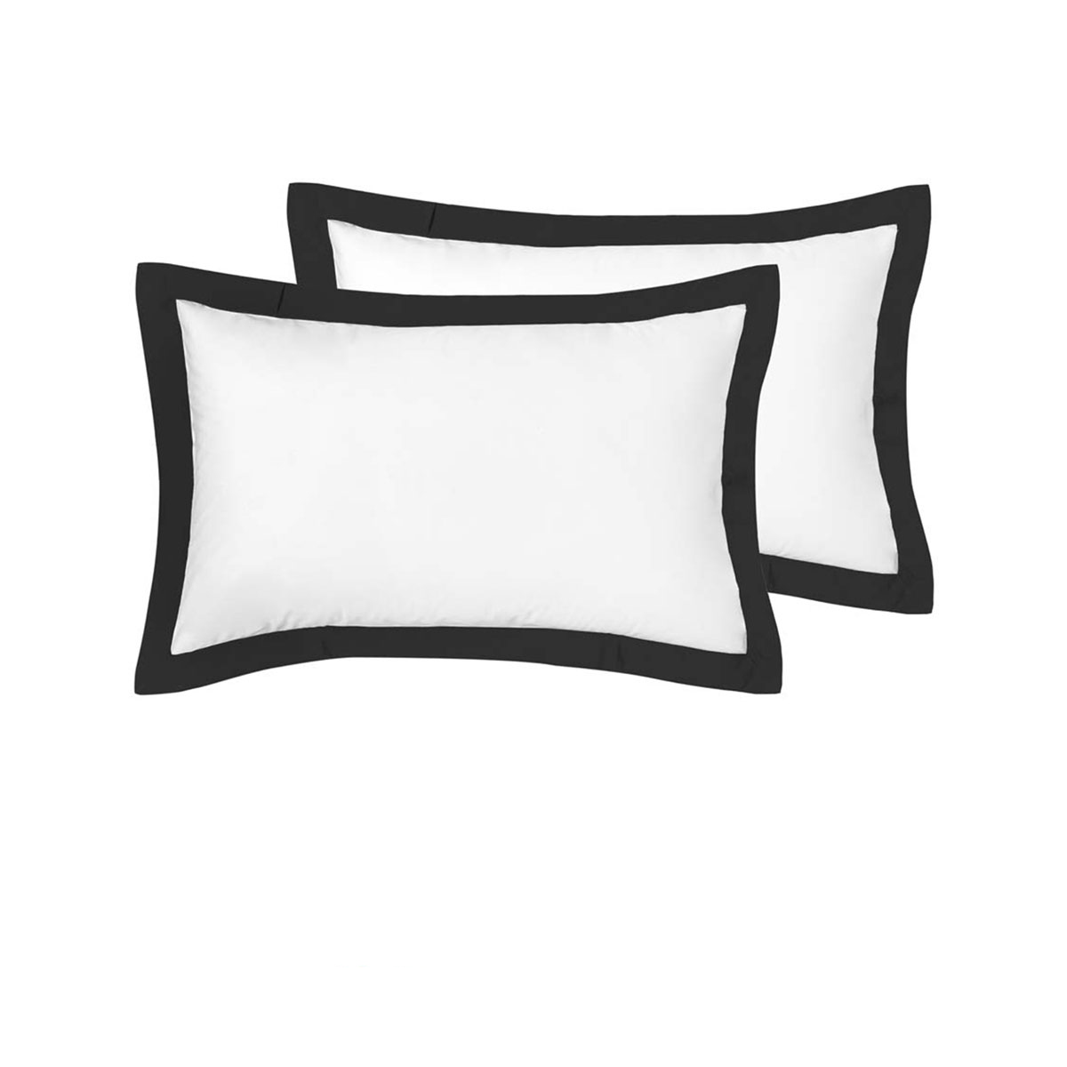 V442-HIN-PILLOWC-HOTELTAILORED-WHITEBLACK-ST-90043-00 Accessorize Pair of White/Black Tailored Hotel Deluxe Cotton Standard Pillowcases - Image 1