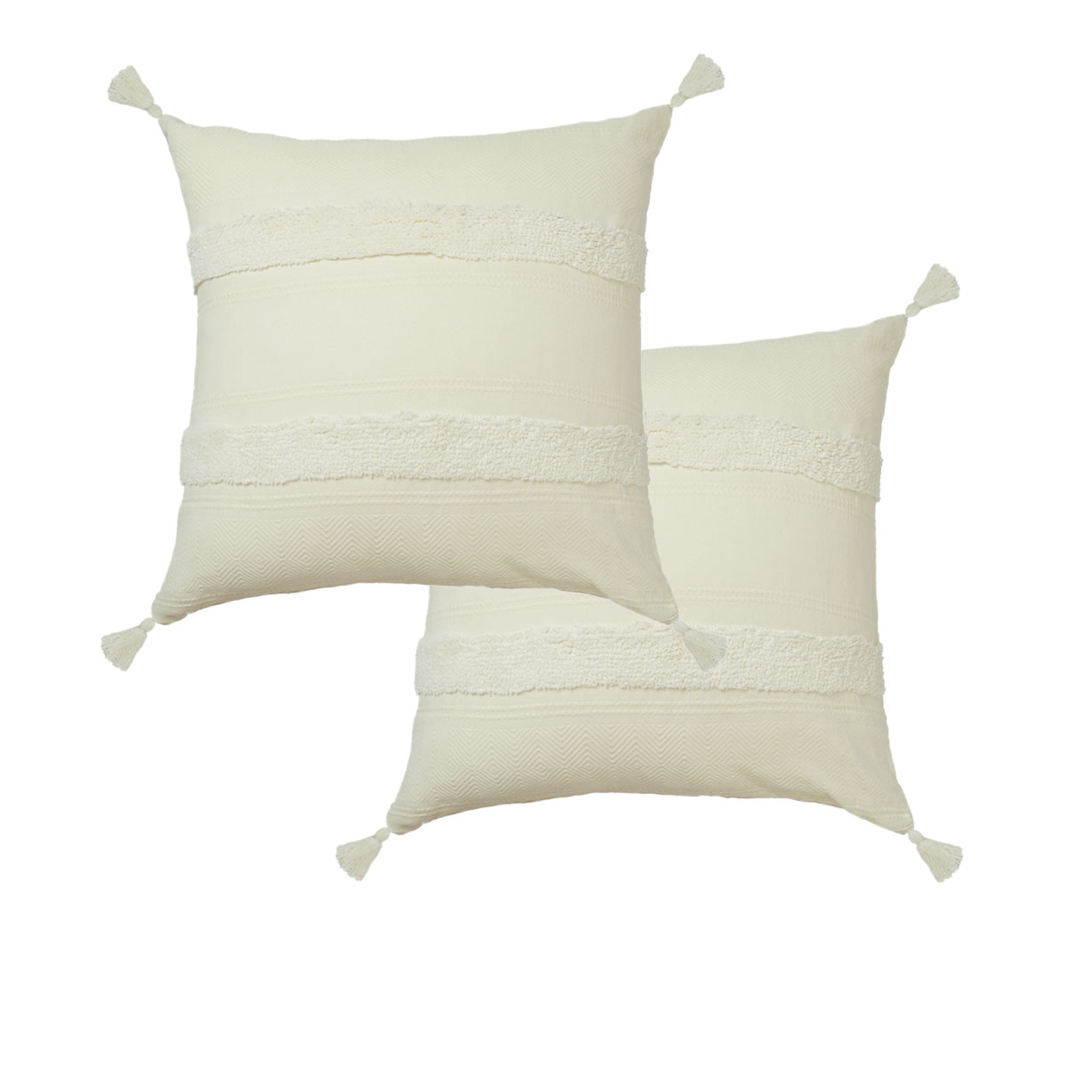 V442-HIN-PILLOWC-INDRA-OFFWHITE-EU-82361-00 Accessorize Pair of Indra Cotton Tassel European Pillowcases - Off White - Image 1