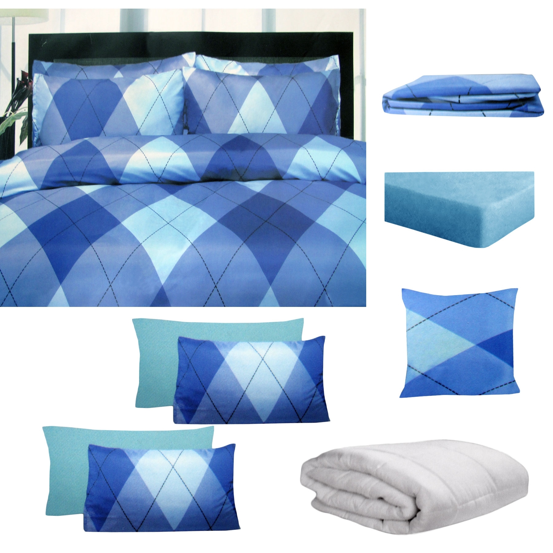 V442-HIN-QUILTCS-8PCEARGYLES-BLUE-KI-82306-00 Big Sleep 8 Pce Bed in a Bag Set Argyles Blue King - Image 1