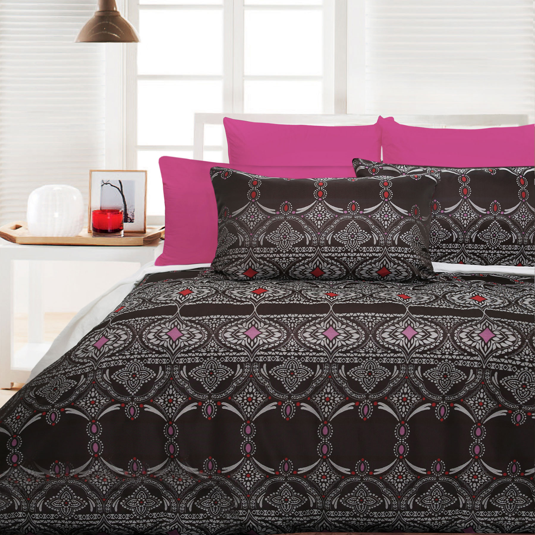 V442-HIN-QUILTCS-BOSA-PINK-KI-82275-00 Accessorize Bosa Pink Quilt Cover Set - King - Image 1