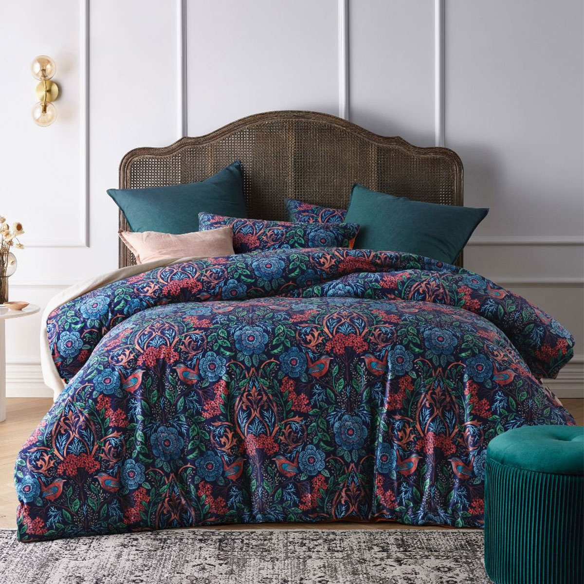 V442-HIN-QUILTCS-CANTERBURY-MULTI-QS-83332-00 Vintage Design Homewares Canterbury Printed Velvet Quilt Cover Set Queen - Image 1