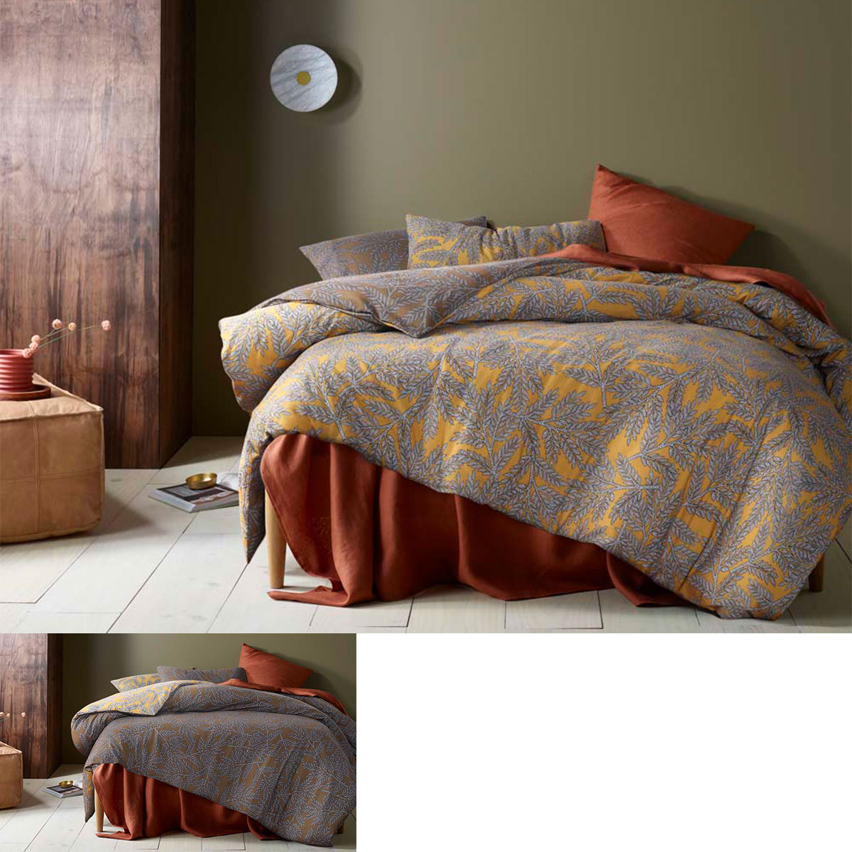 V442-HIN-QUILTCS-COTTONCLOVE-MUSTARD-QS-90063-00 Accessorize Clove Washed Cotton Printed Reversible Quilt Cover Set Queen - Image 1