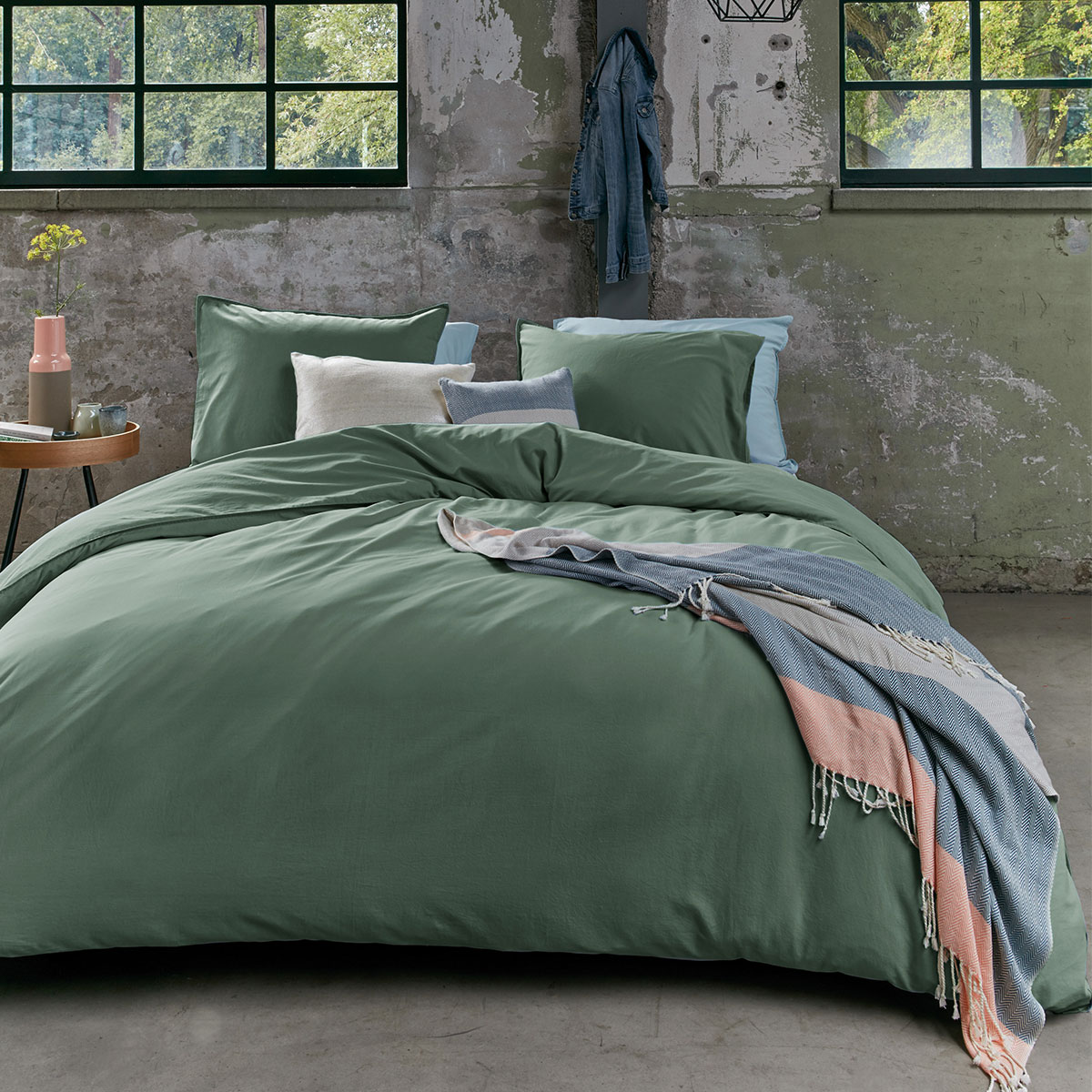 V442-HIN-QUILTCS-ORGANICCOTTON-GREEN-KI-82880-00 Bedding House Organic Cotton Basic Green Quilt Cover Set King - Image 1